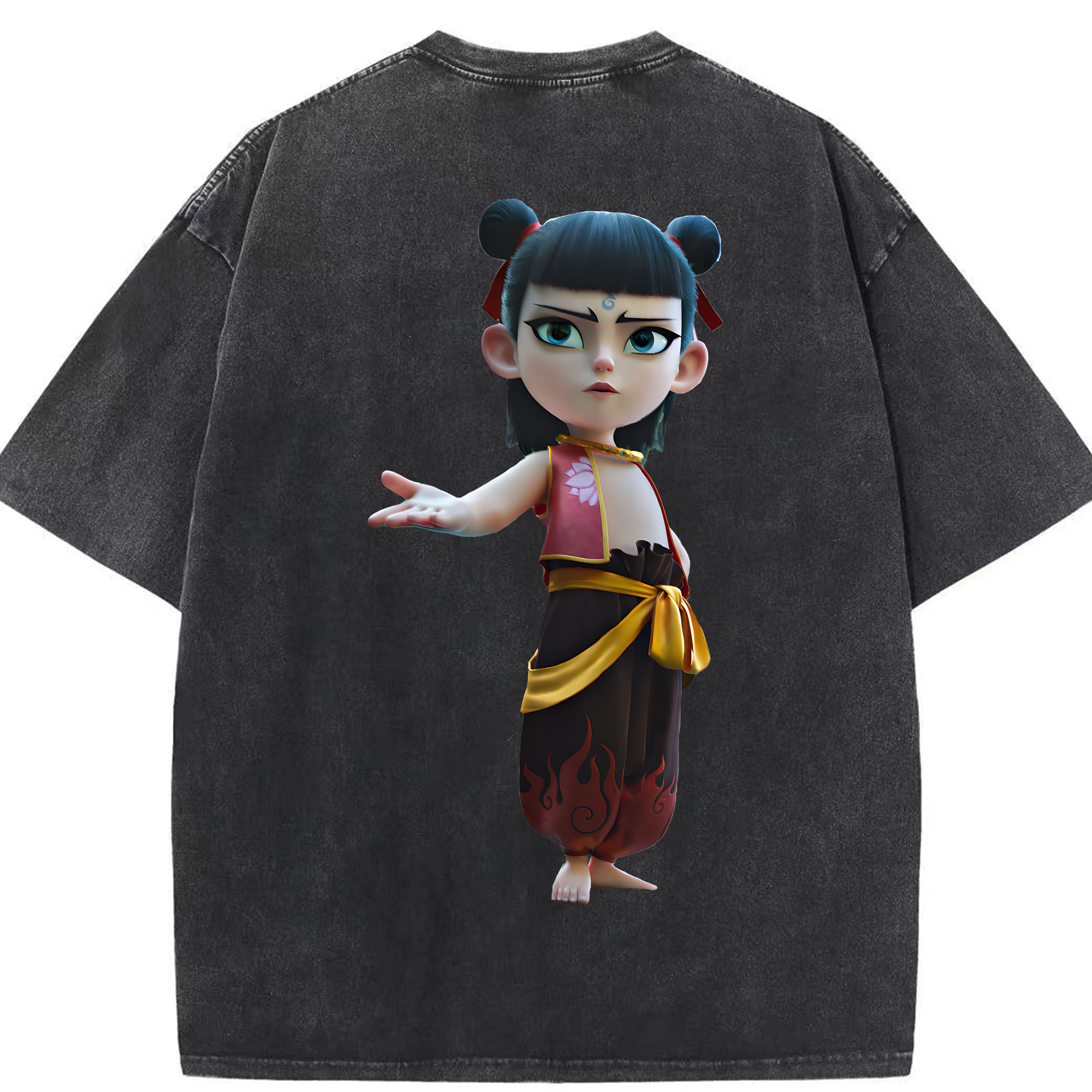 （画像用） Ne Zha 2 ナタ 魔童の大暴れ 綿100% ヴィンテージ風 半袖Tシャツ（背面プリント）