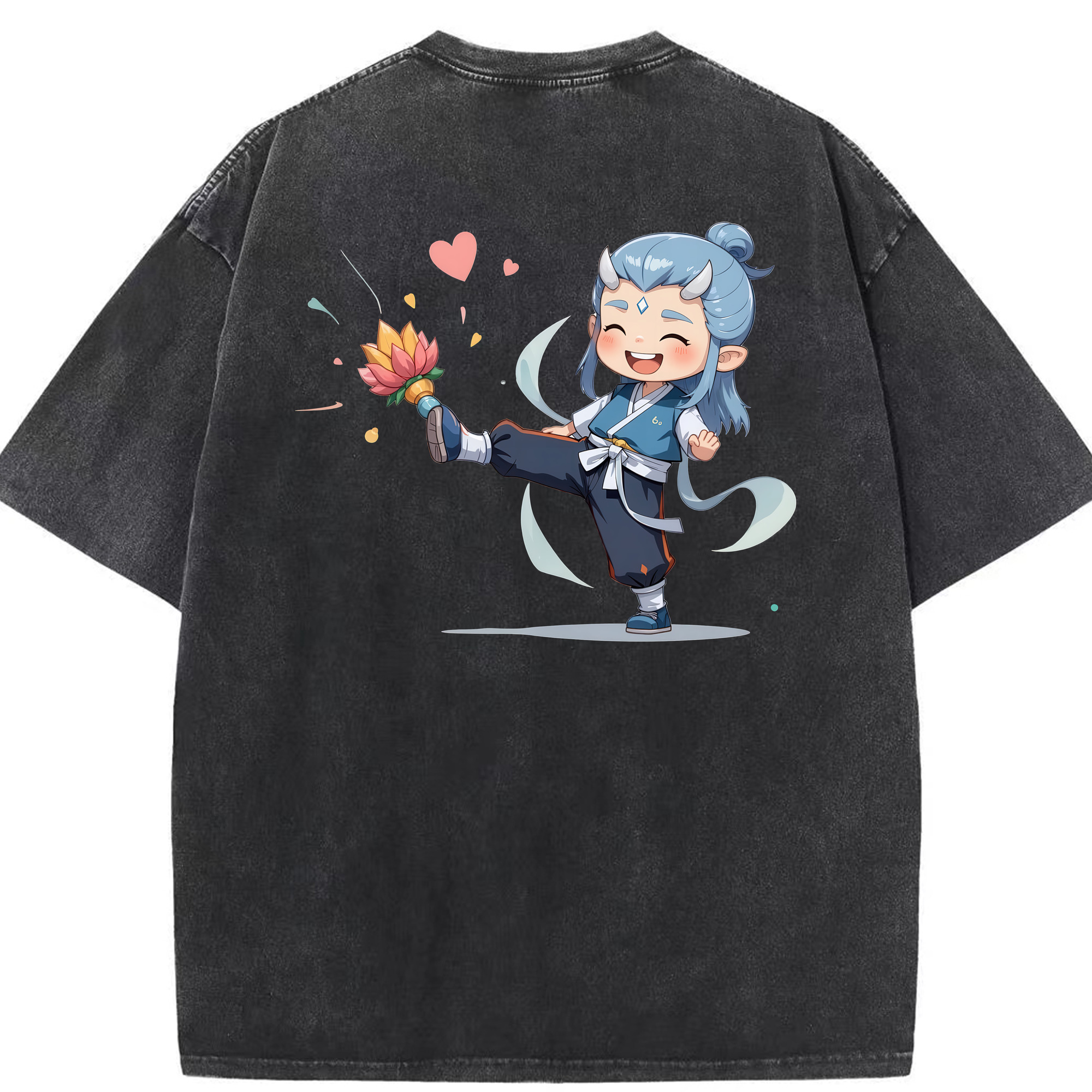 （画像用） Ne Zha 2 ナタ 魔童の大暴れ 綿100% ヴィンテージ風 半袖Tシャツ（背面プリント）
