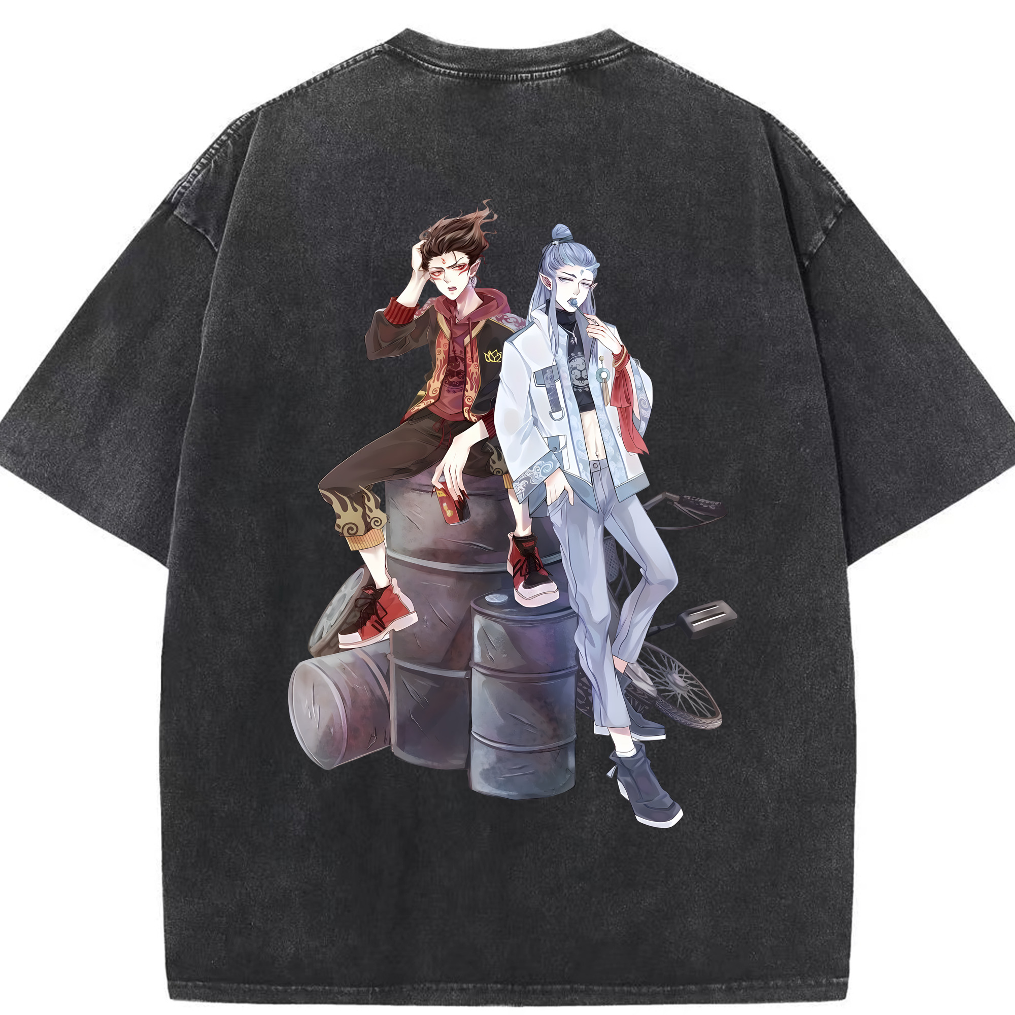 （画像用） Ne Zha 2 ナタ 魔童の大暴れ 綿100% ヴィンテージ風 半袖Tシャツ（背面プリント）