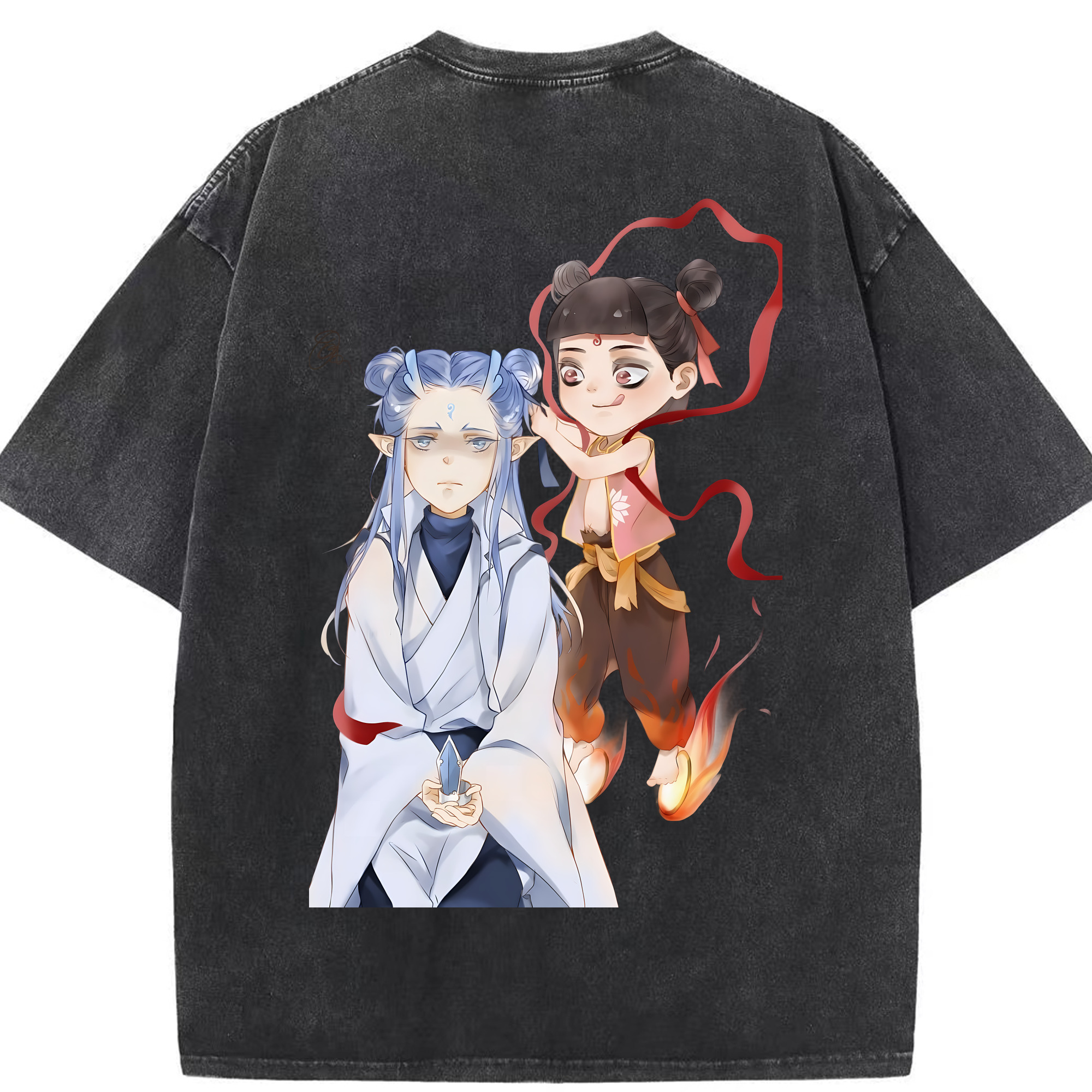 （画像用） Ne Zha 2 ナタ 魔童の大暴れ 綿100% ヴィンテージ風 半袖Tシャツ（背面プリント）