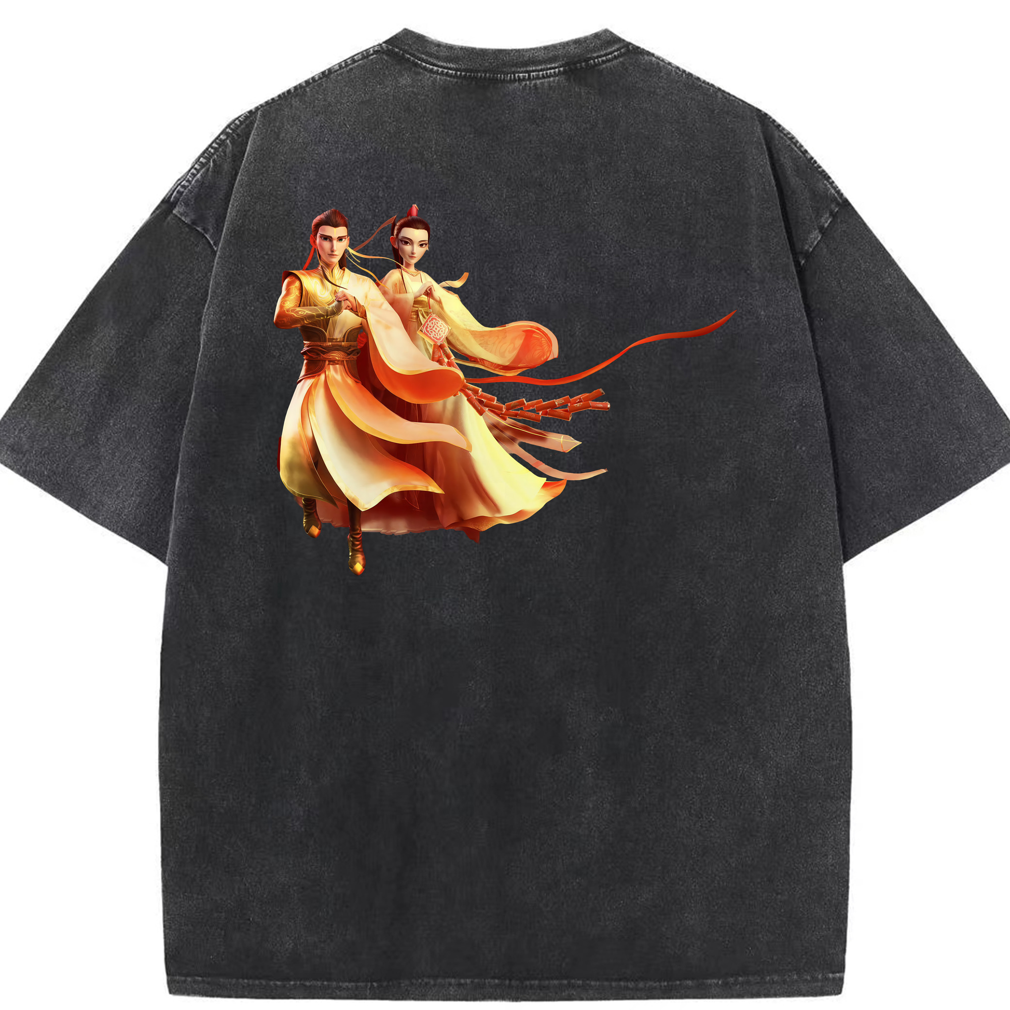 （画像用） Ne Zha 2 ナタ 魔童の大暴れ 綿100% ヴィンテージ風 半袖Tシャツ（背面プリント）
