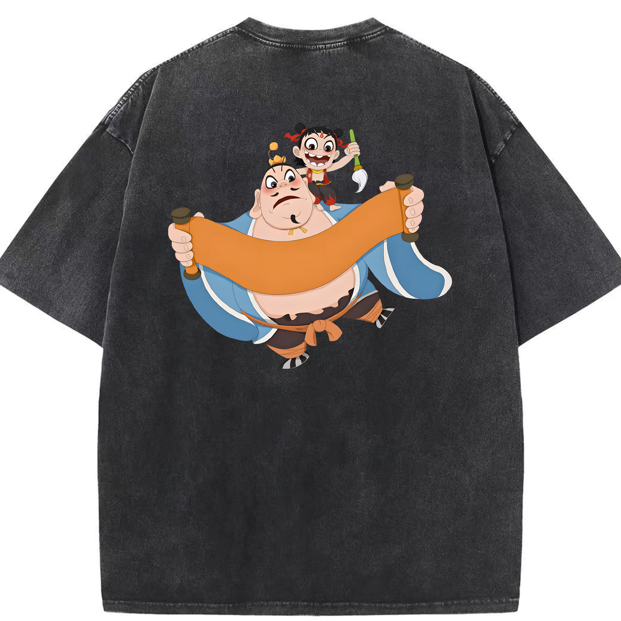 （画像用） Ne Zha 2 ナタ 魔童の大暴れ 綿100% ヴィンテージ風 半袖Tシャツ（背面プリント）