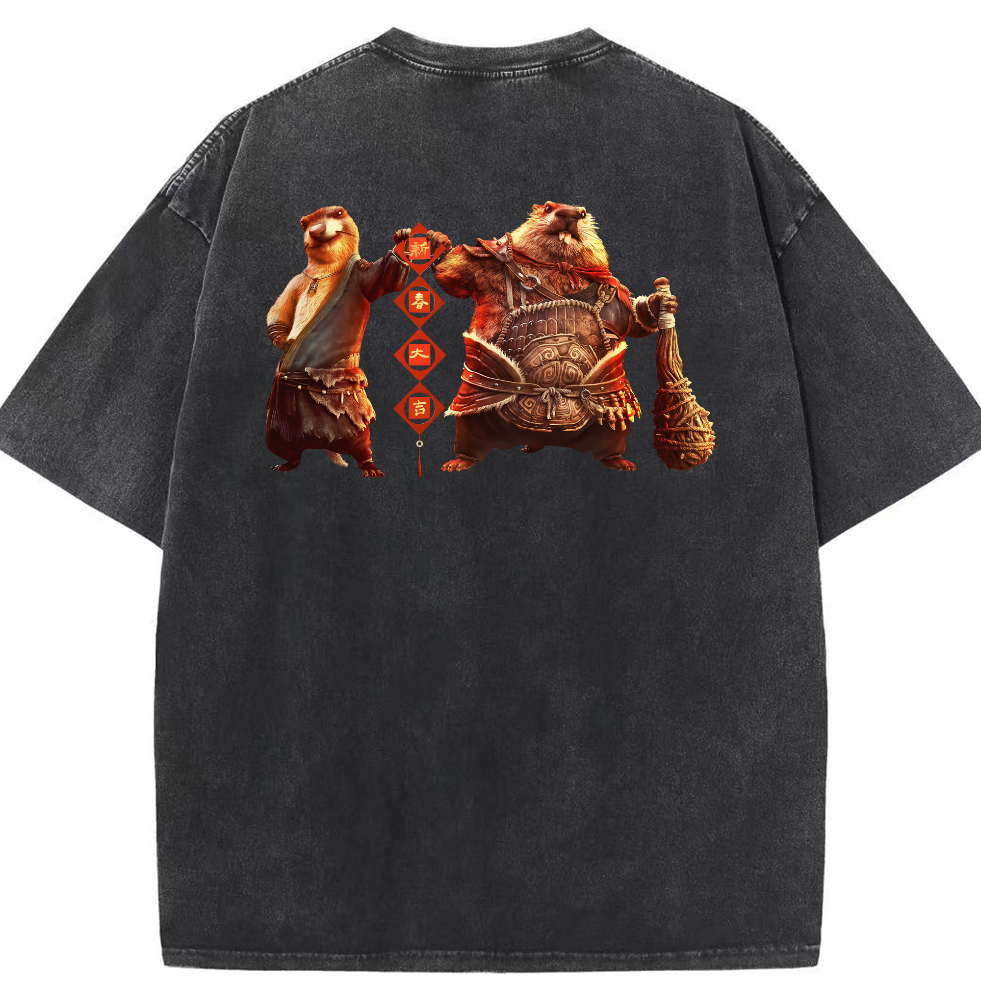 （画像用） Ne Zha 2 ナタ 魔童の大暴れ 綿100% ヴィンテージ風 半袖Tシャツ（背面プリント）