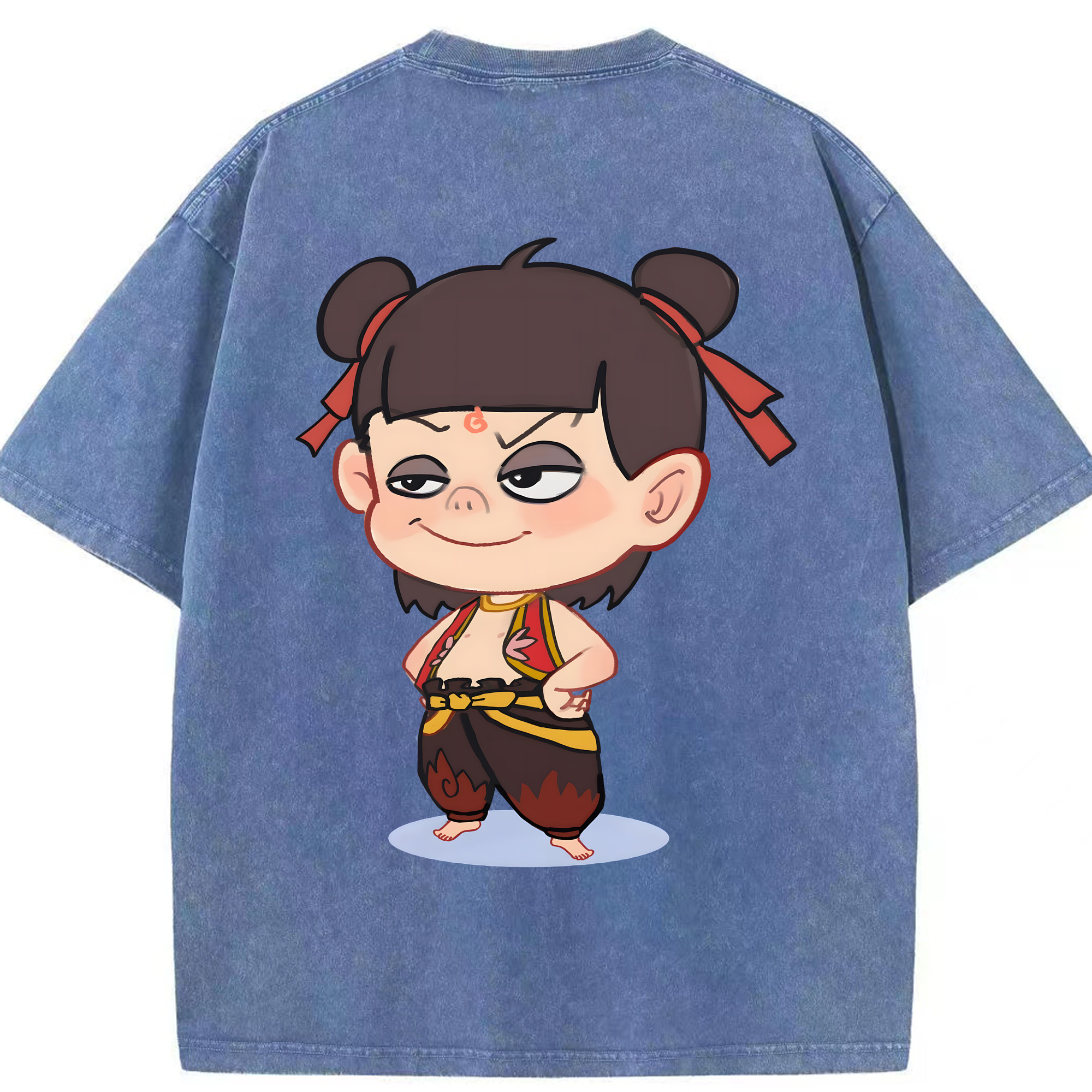 （画像用） Ne Zha 2 ナタ 魔童の大暴れ 綿100% ヴィンテージ風 半袖Tシャツ（背面プリント）