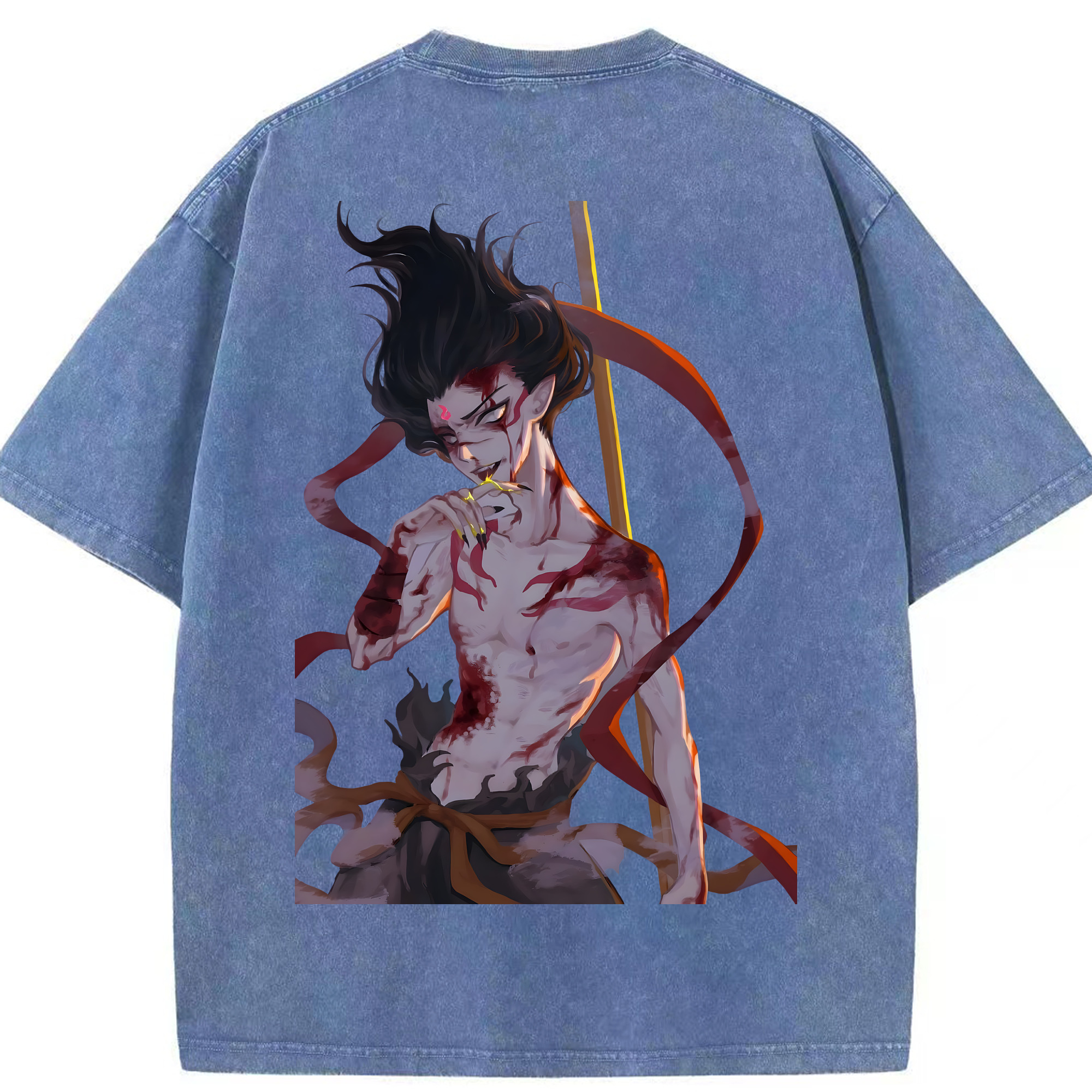 （画像用） Ne Zha 2 ナタ 魔童の大暴れ 綿100% ヴィンテージ風 半袖Tシャツ（背面プリント）