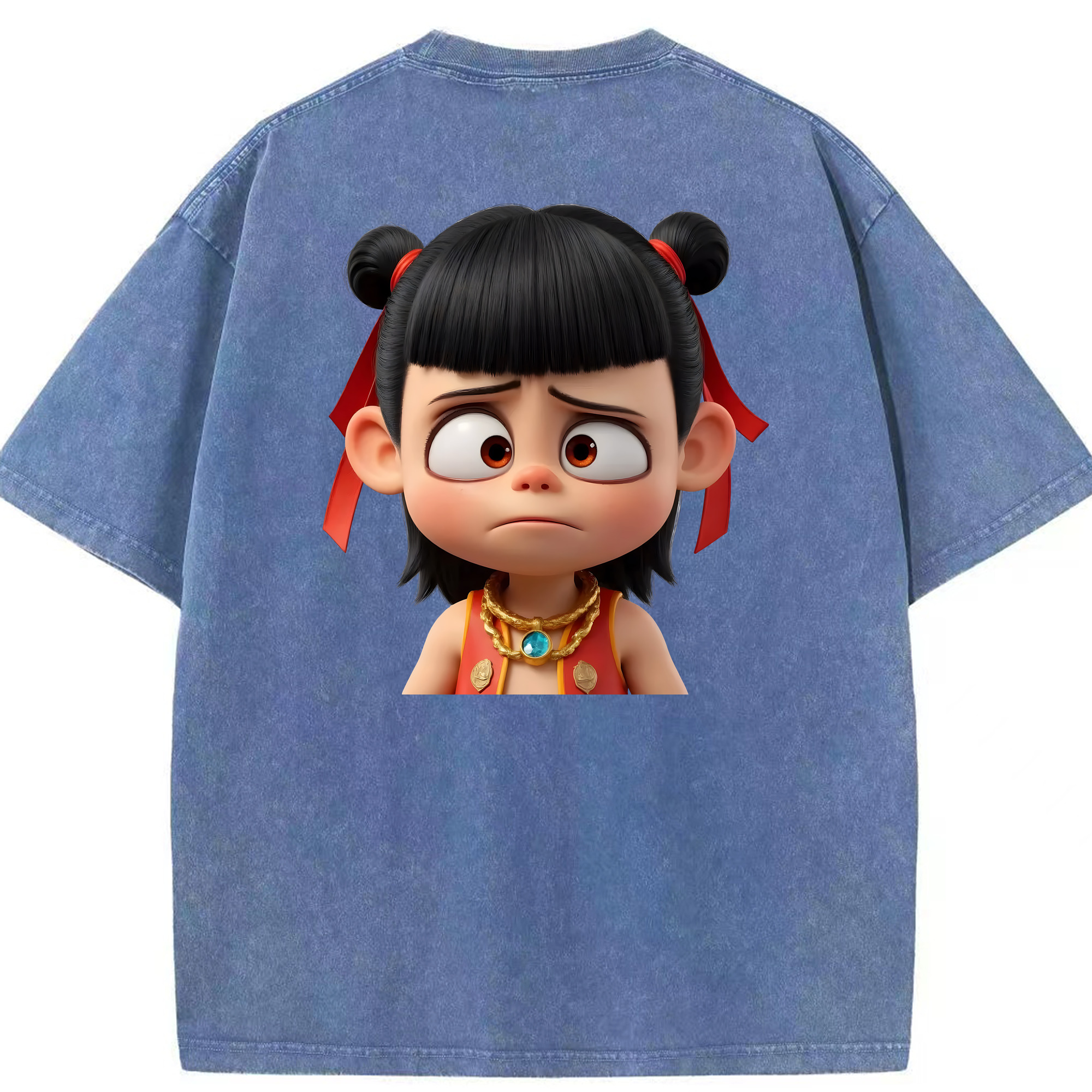 （画像用） Ne Zha 2 ナタ 魔童の大暴れ 綿100% ヴィンテージ風 半袖Tシャツ（背面プリント）