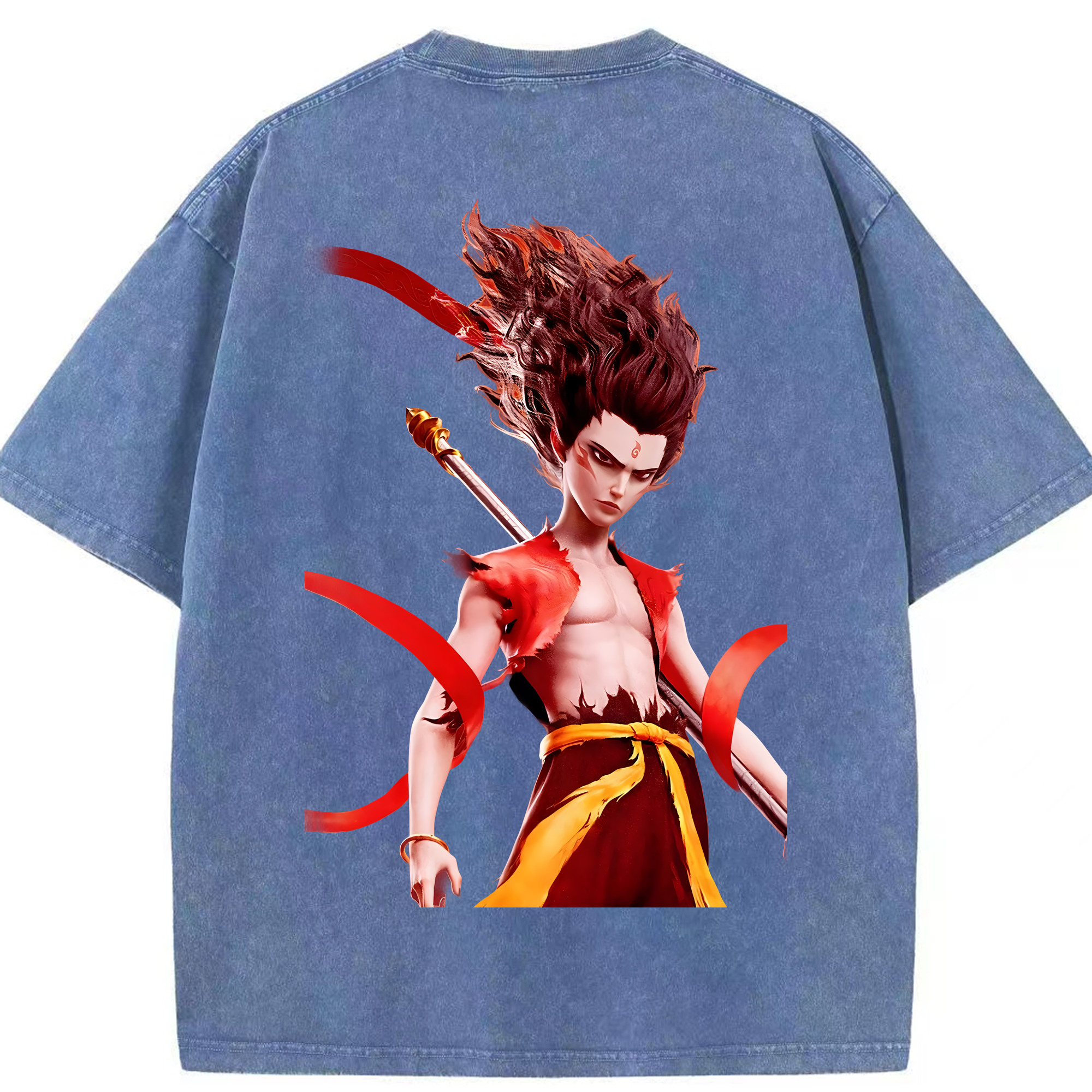 （画像用） Ne Zha 2 ナタ 魔童の大暴れ 綿100% ヴィンテージ風 半袖Tシャツ（背面プリント）