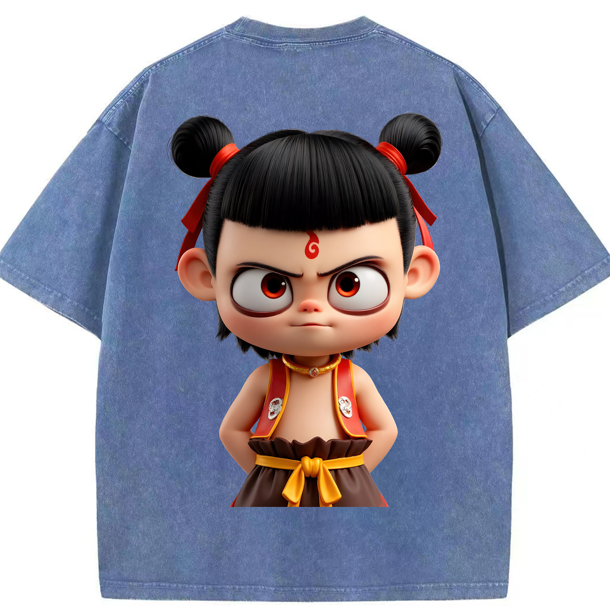 （画像用） Ne Zha 2 ナタ 魔童の大暴れ 綿100% ヴィンテージ風 半袖Tシャツ（背面プリント）