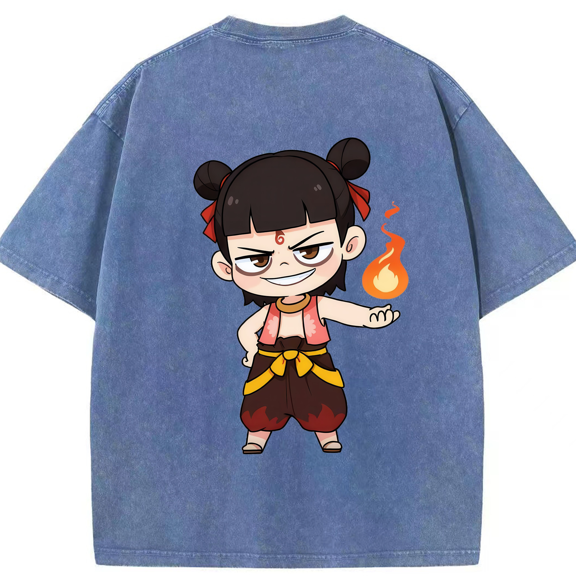 （画像用） Ne Zha 2 ナタ 魔童の大暴れ 綿100% ヴィンテージ風 半袖Tシャツ（背面プリント）