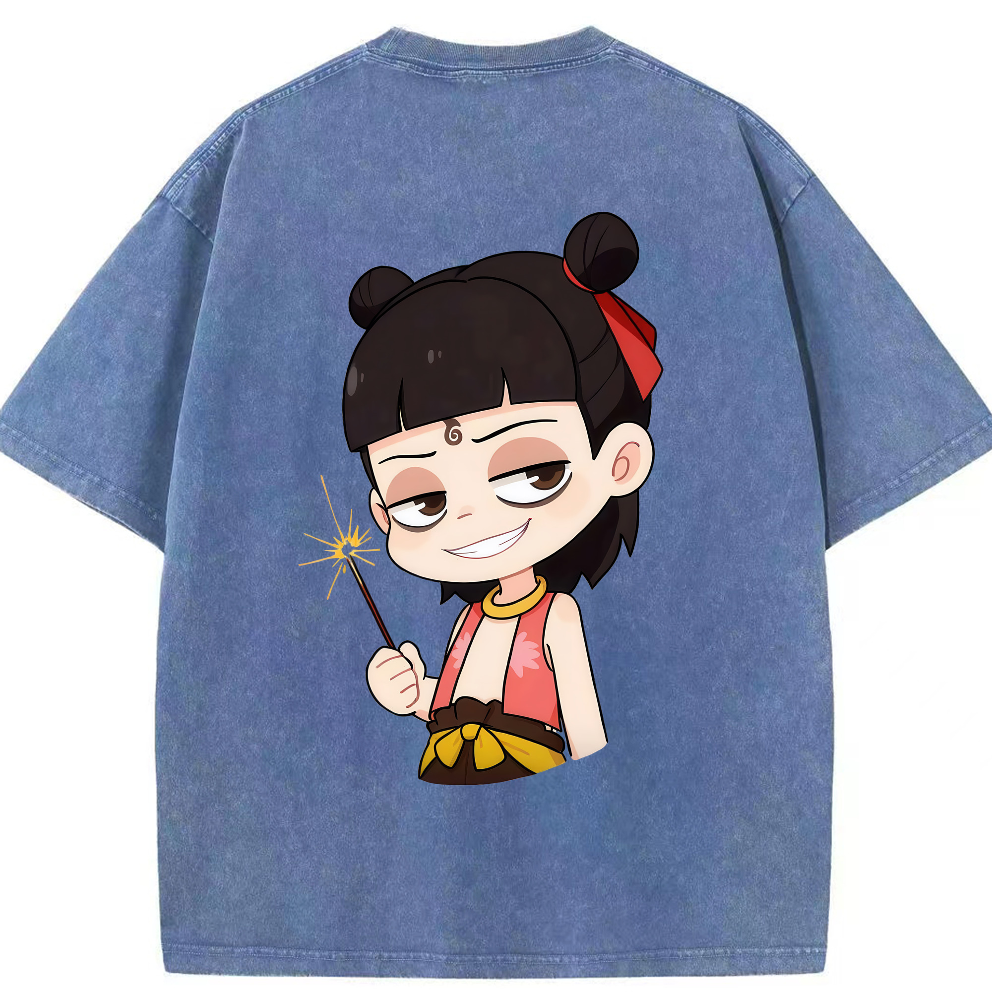 （画像用） Ne Zha 2 ナタ 魔童の大暴れ 綿100% ヴィンテージ風 半袖Tシャツ（背面プリント）