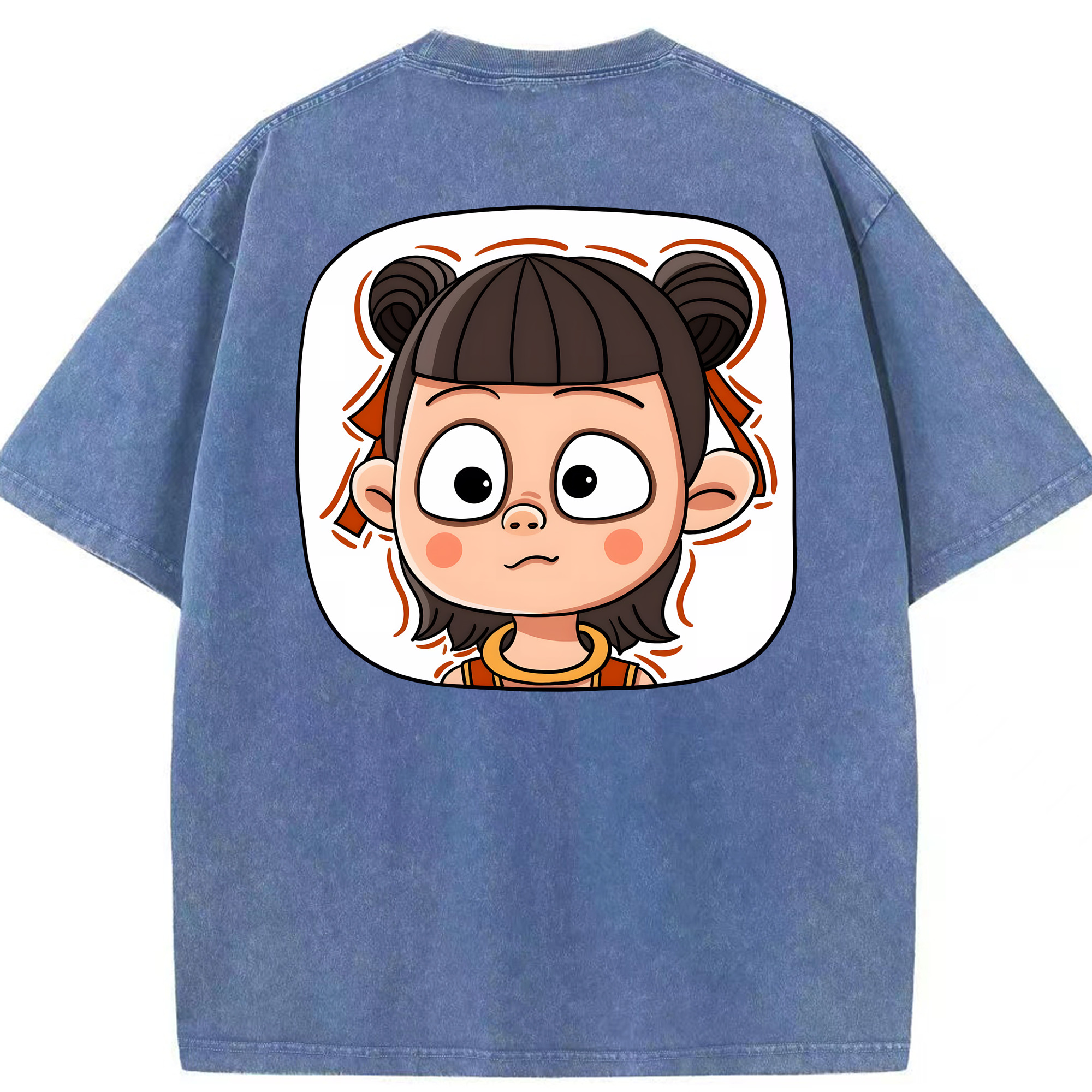 （画像用） Ne Zha 2 ナタ 魔童の大暴れ 綿100% ヴィンテージ風 半袖Tシャツ（背面プリント）