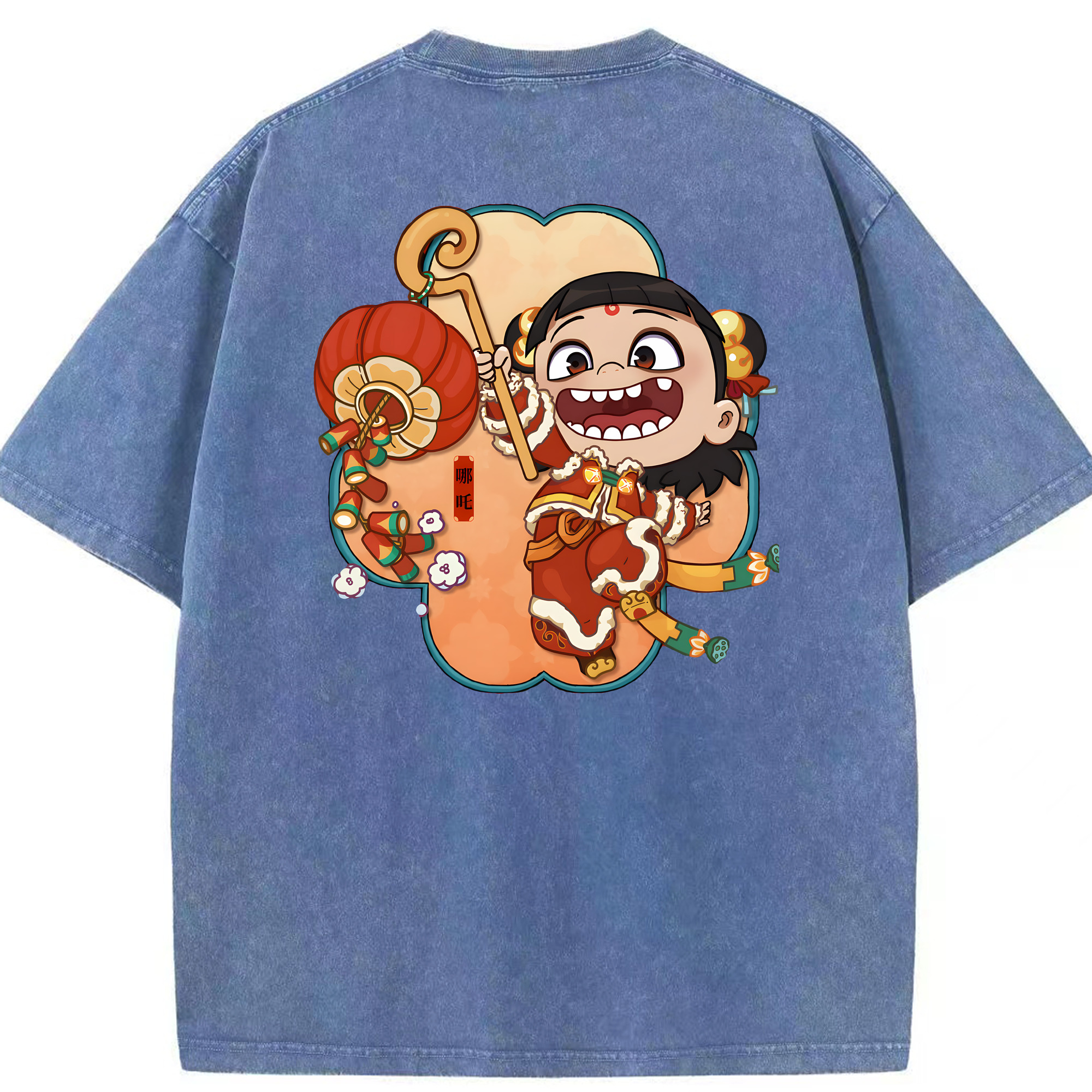 （画像用） Ne Zha 2 ナタ 魔童の大暴れ 綿100% ヴィンテージ風 半袖Tシャツ（背面プリント）
