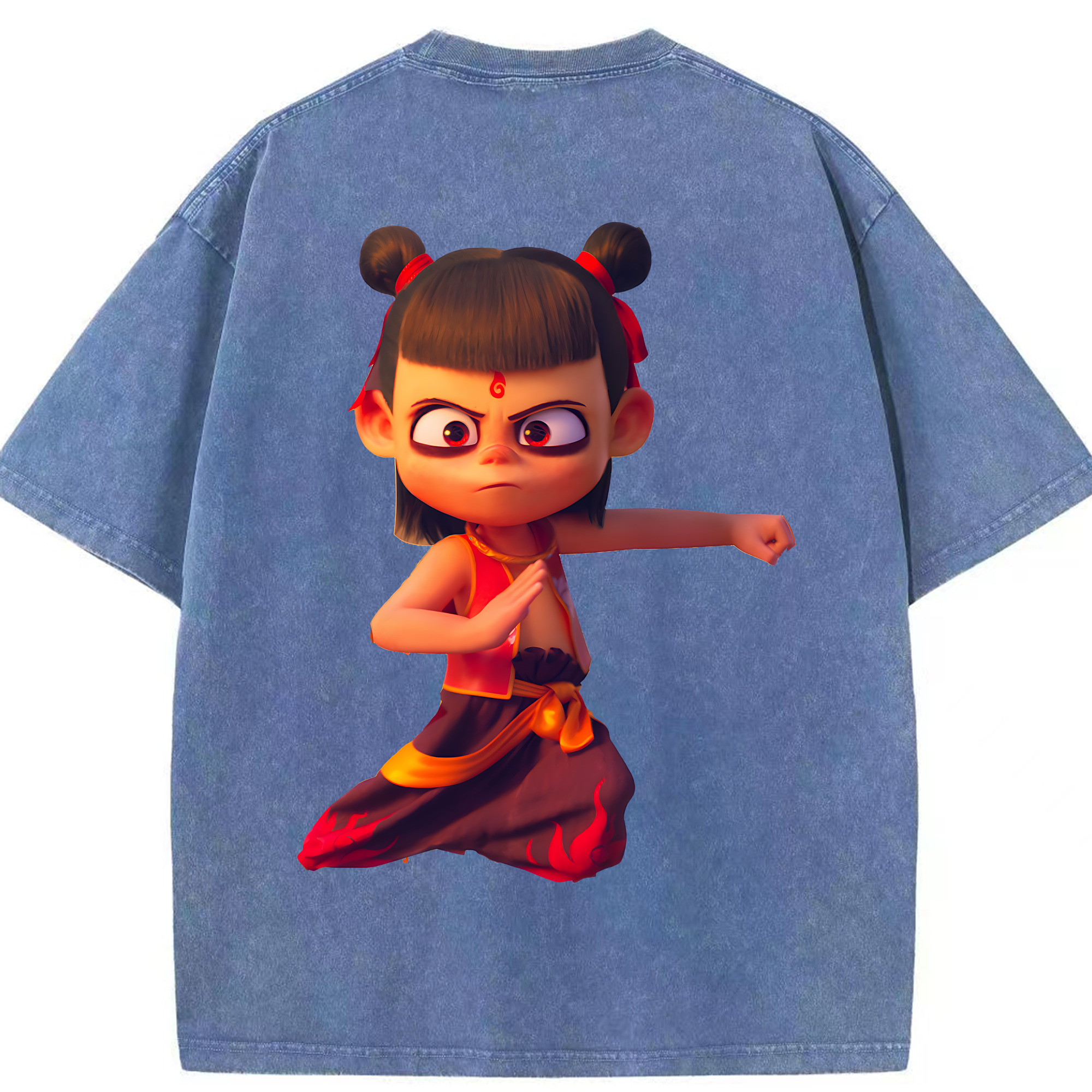 （画像用） Ne Zha 2 ナタ 魔童の大暴れ 綿100% ヴィンテージ風 半袖Tシャツ（背面プリント）