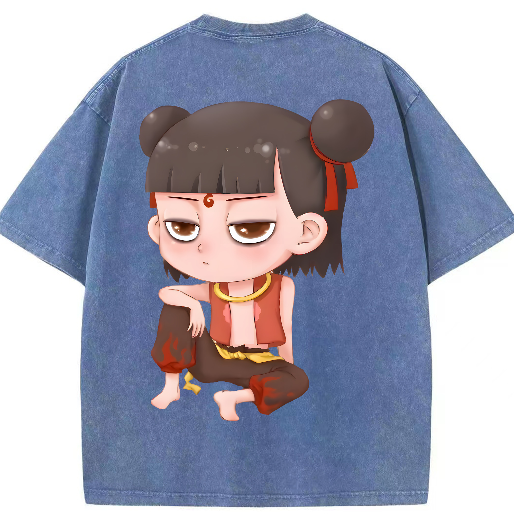 （画像用） Ne Zha 2 ナタ 魔童の大暴れ 綿100% ヴィンテージ風 半袖Tシャツ（背面プリント）