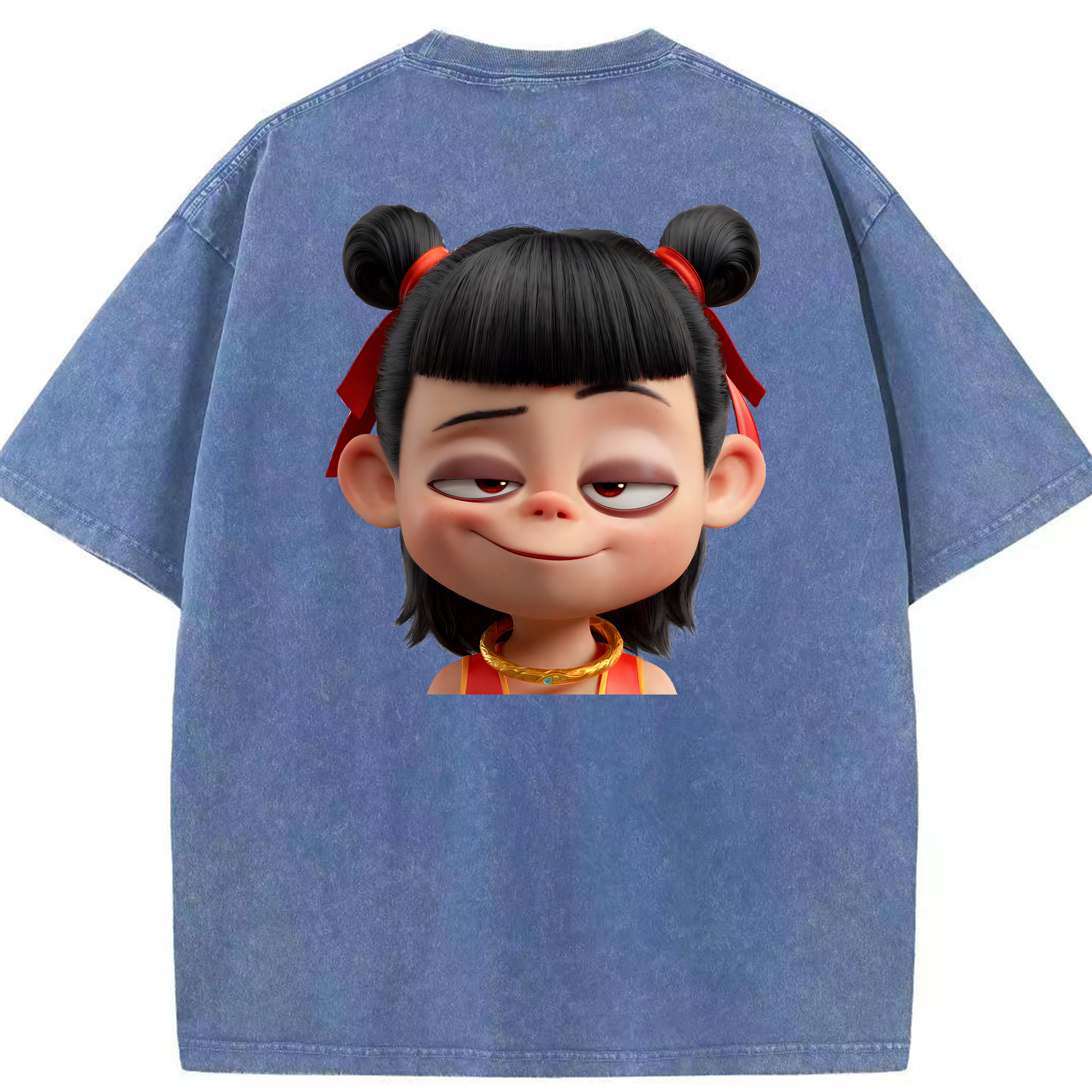 （画像用） Ne Zha 2 ナタ 魔童の大暴れ 綿100% ヴィンテージ風 半袖Tシャツ（背面プリント）