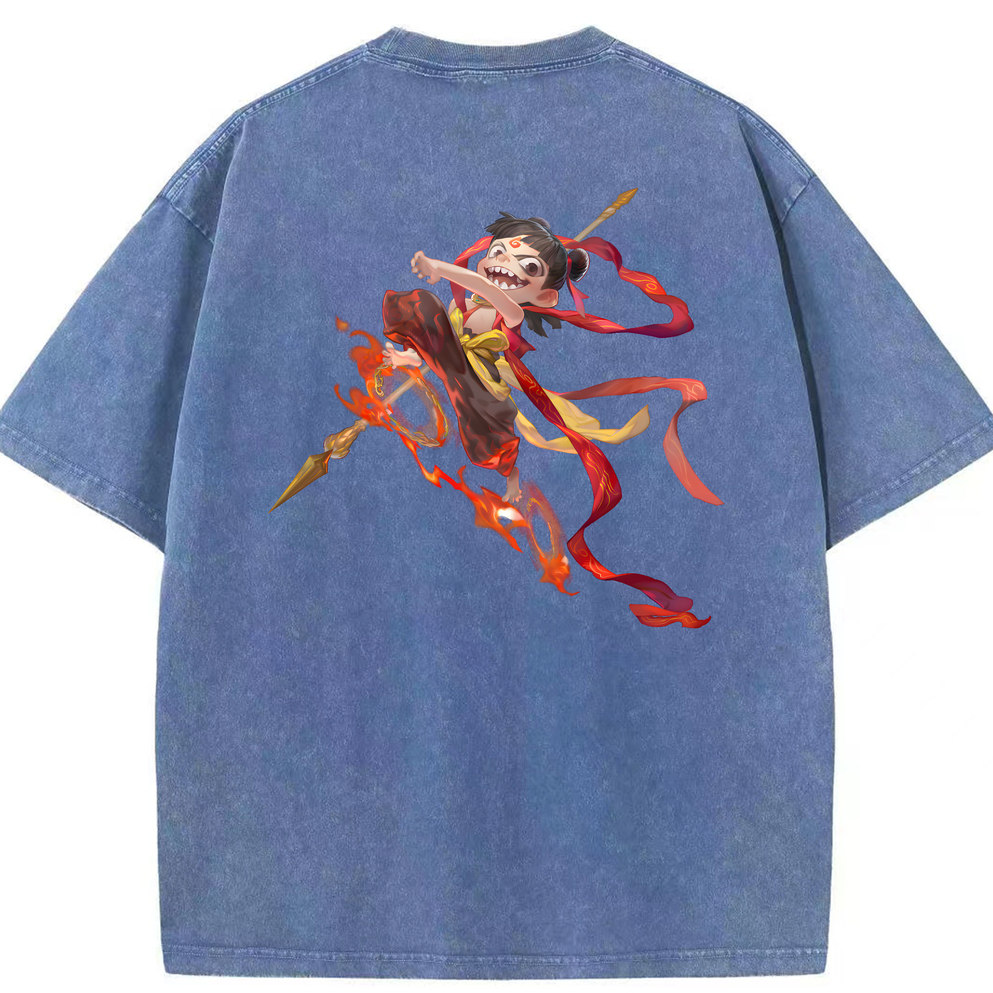 （画像用） Ne Zha 2 ナタ 魔童の大暴れ 綿100% ヴィンテージ風 半袖Tシャツ（背面プリント）