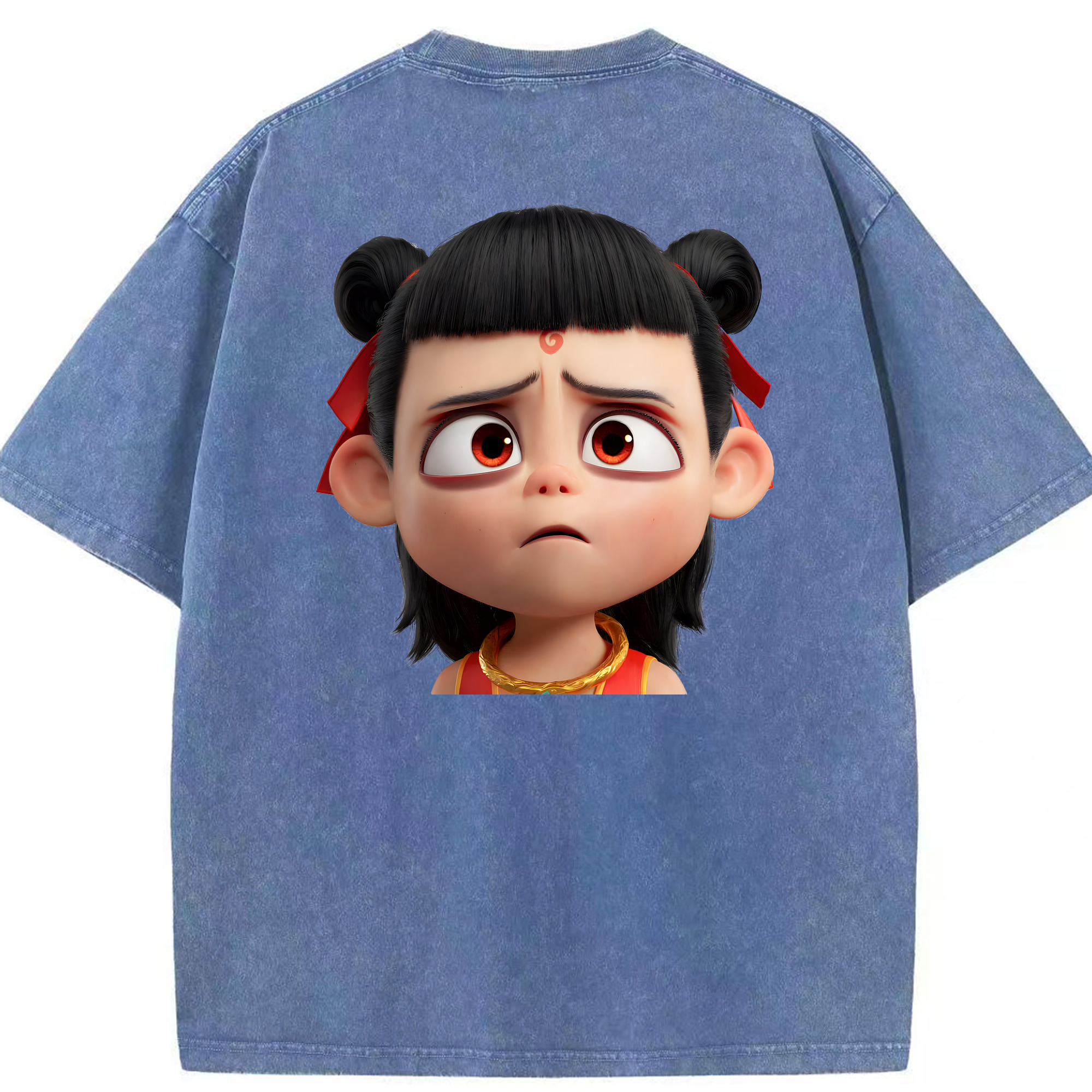 （画像用） Ne Zha 2 ナタ 魔童の大暴れ 綿100% ヴィンテージ風 半袖Tシャツ（背面プリント）