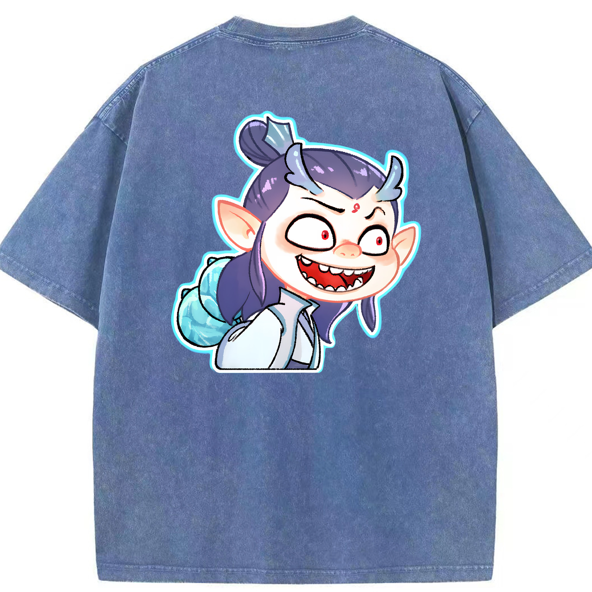 （画像用） Ne Zha 2 ナタ 魔童の大暴れ 綿100% ヴィンテージ風 半袖Tシャツ（背面プリント）