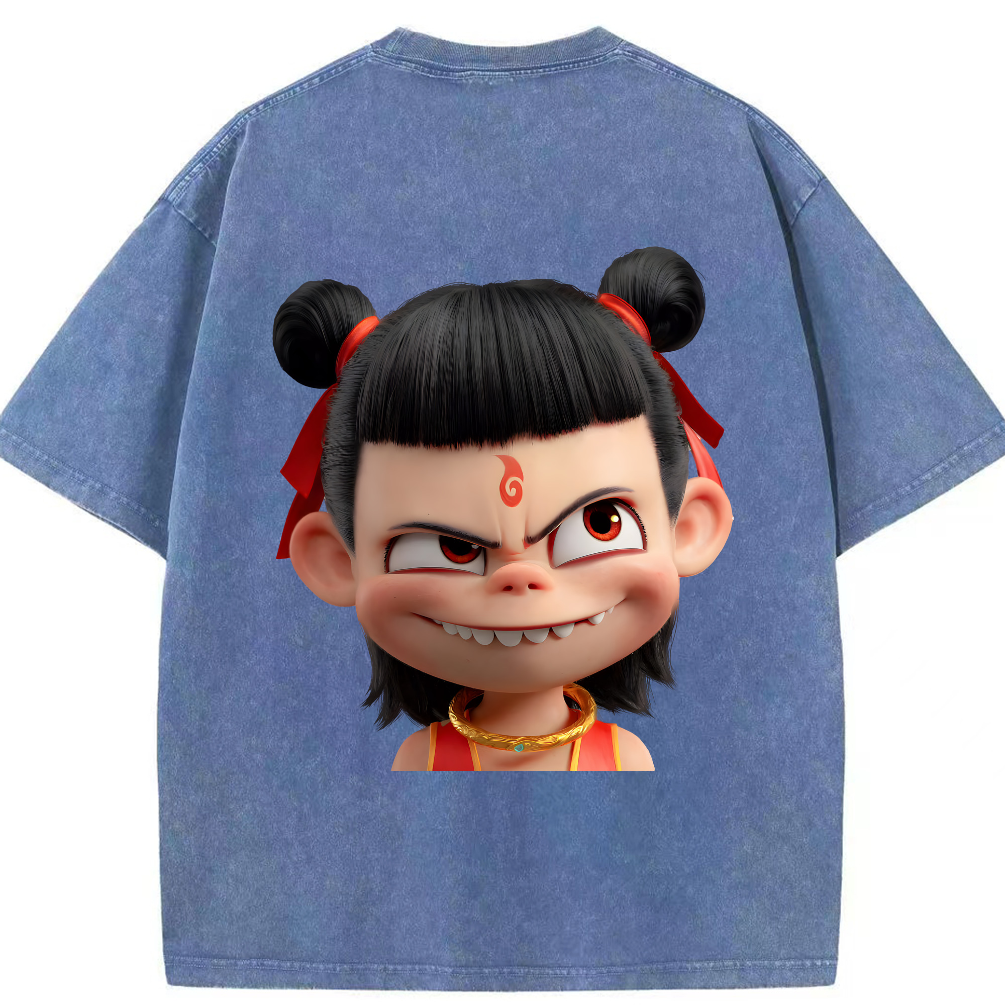 （画像用） Ne Zha 2 ナタ 魔童の大暴れ 綿100% ヴィンテージ風 半袖Tシャツ（背面プリント）