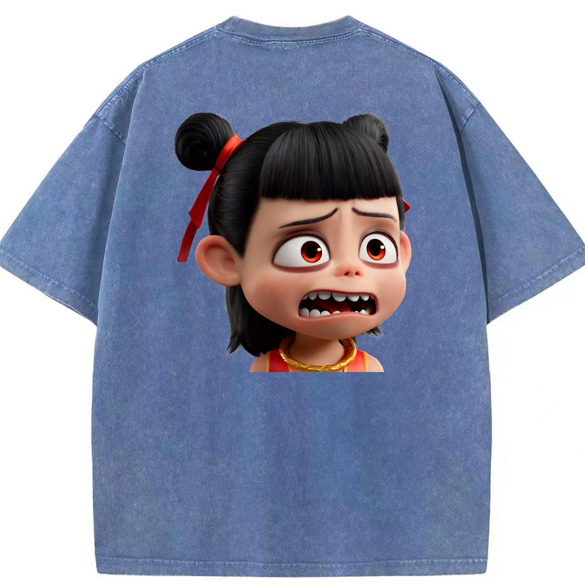 （画像用） Ne Zha 2 ナタ 魔童の大暴れ 綿100% ヴィンテージ風 半袖Tシャツ（背面プリント）
