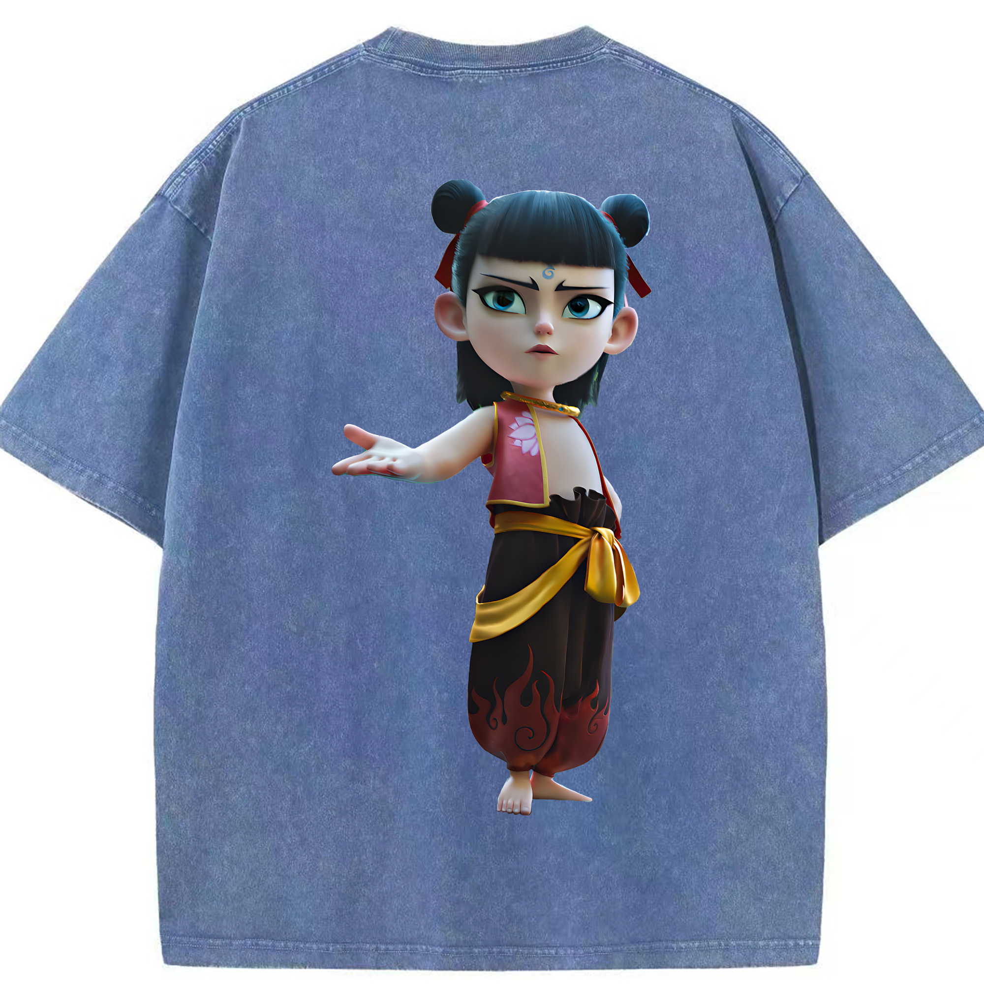 （画像用） Ne Zha 2 ナタ 魔童の大暴れ 綿100% ヴィンテージ風 半袖Tシャツ（背面プリント）