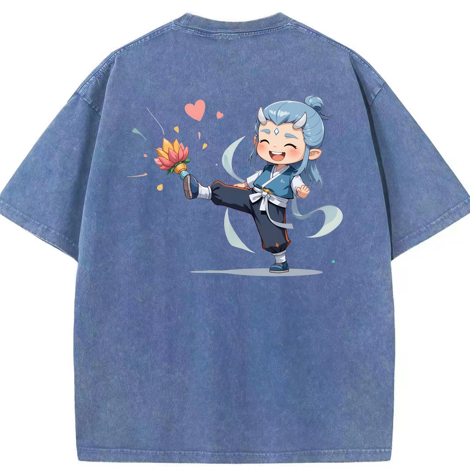 （画像用） Ne Zha 2 ナタ 魔童の大暴れ 綿100% ヴィンテージ風 半袖Tシャツ（背面プリント）