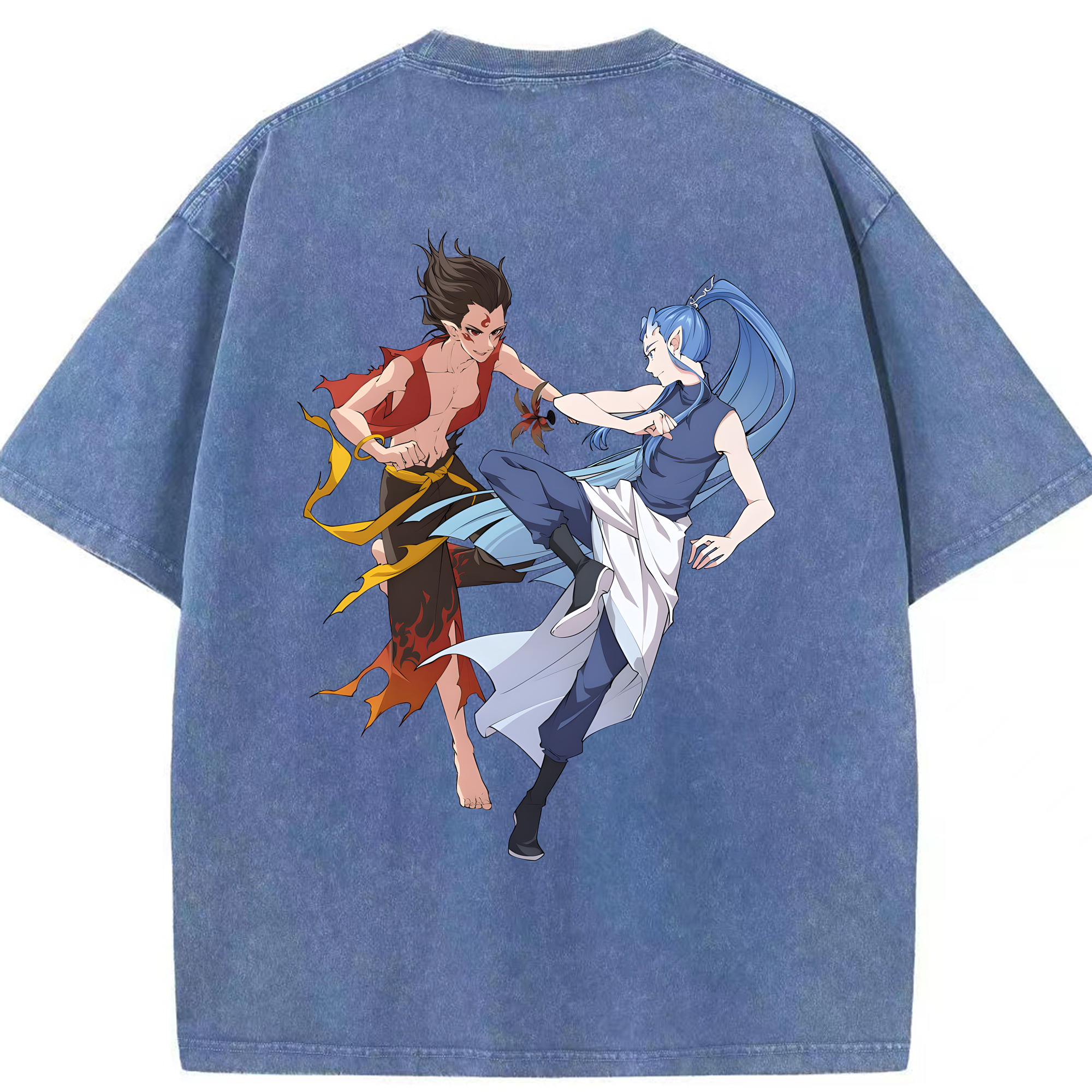 （画像用） Ne Zha 2 ナタ 魔童の大暴れ 綿100% ヴィンテージ風 半袖Tシャツ（背面プリント）