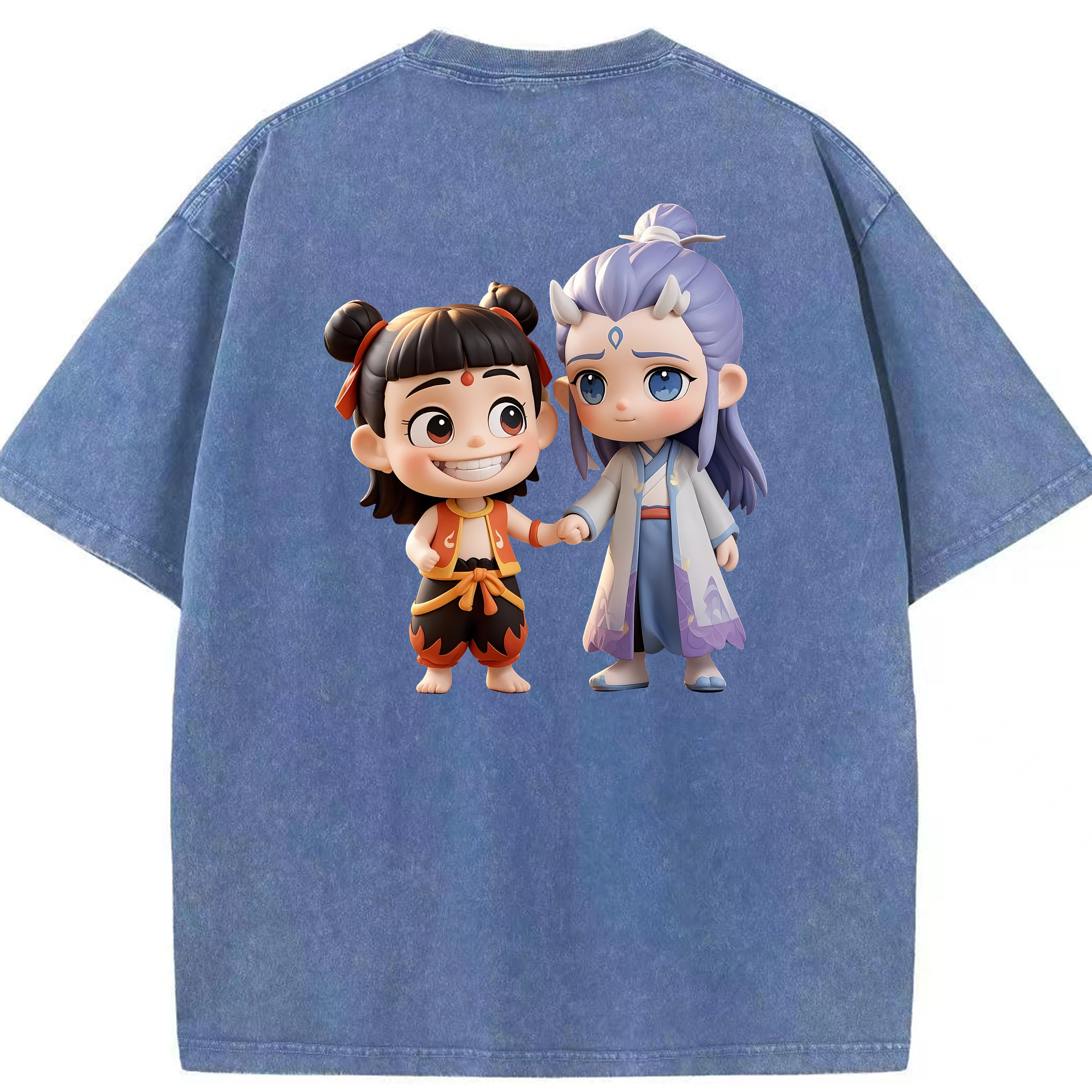 （画像用） Ne Zha 2 ナタ 魔童の大暴れ 綿100% ヴィンテージ風 半袖Tシャツ（背面プリント）