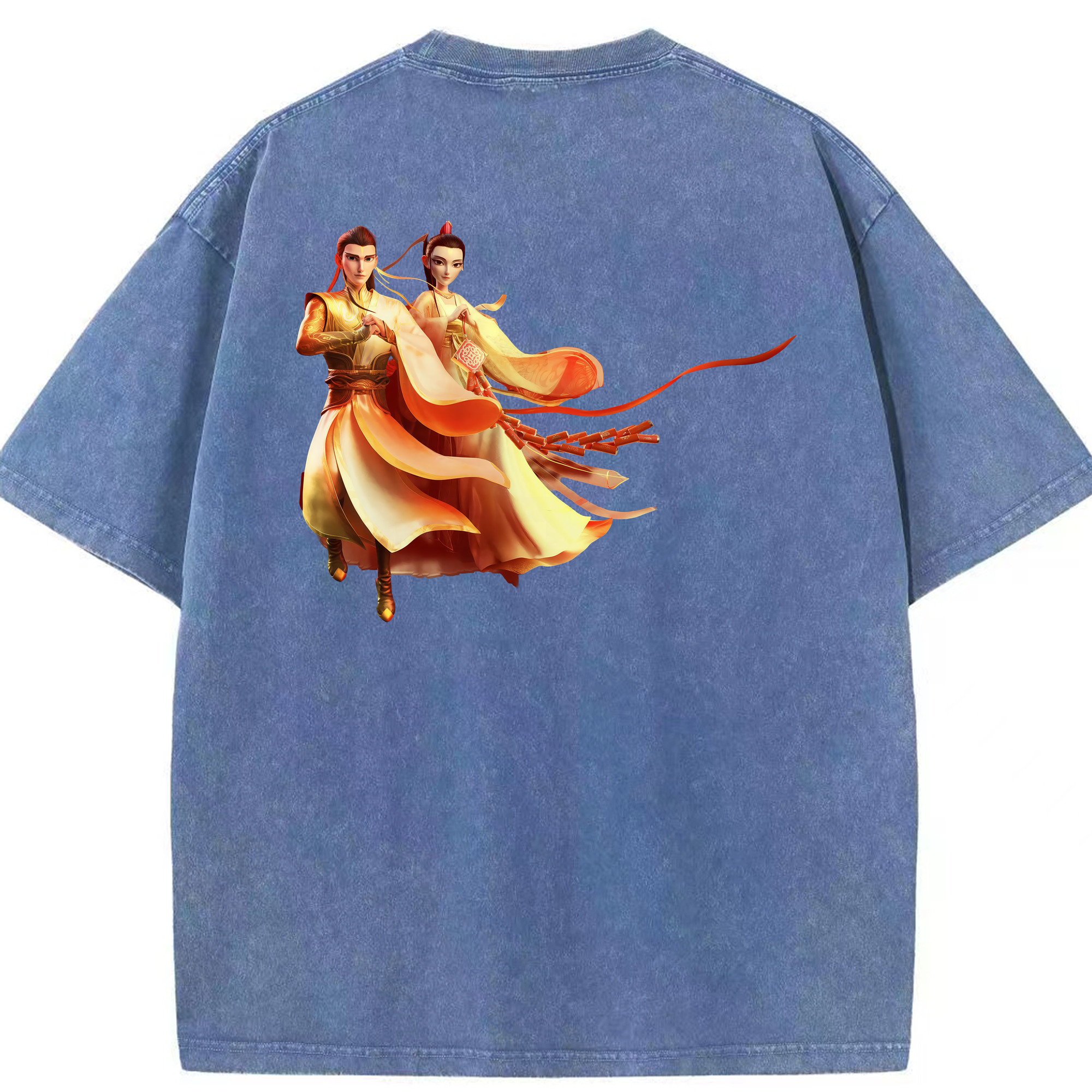 （画像用） Ne Zha 2 ナタ 魔童の大暴れ 綿100% ヴィンテージ風 半袖Tシャツ（背面プリント）