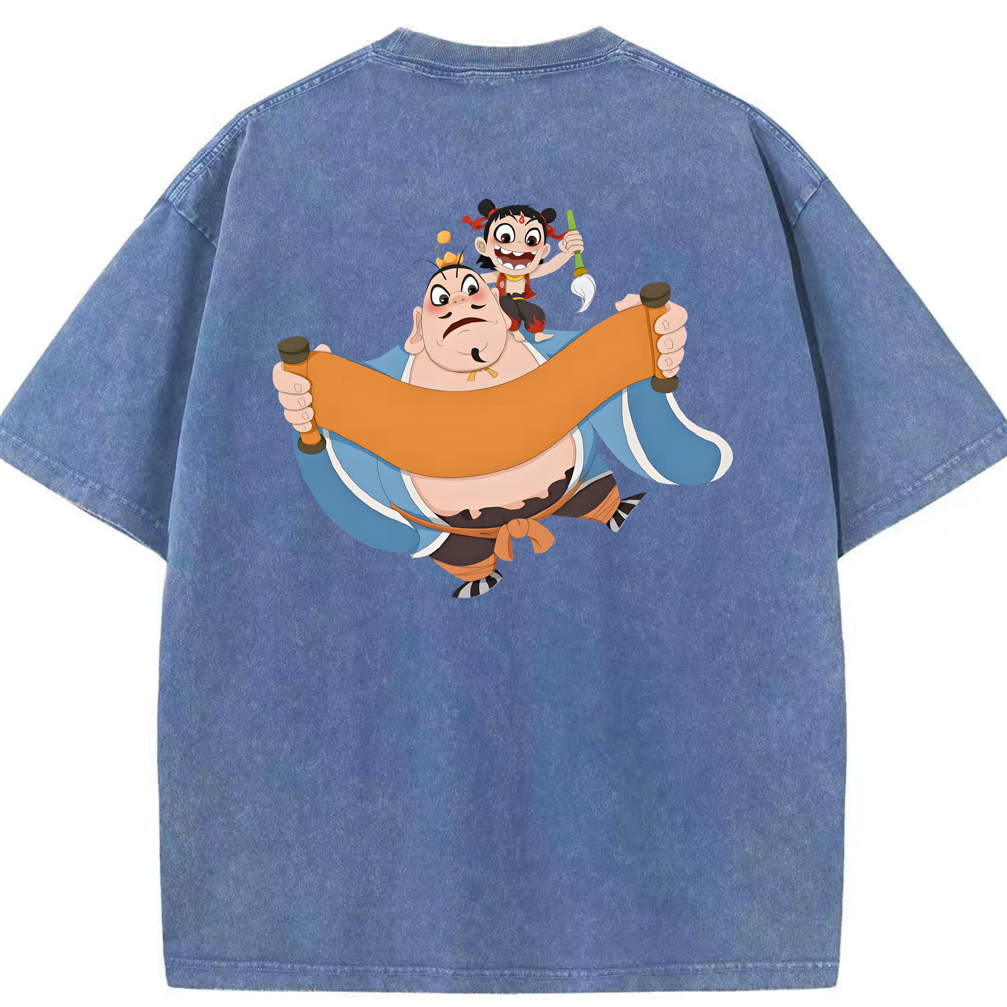 （画像用） Ne Zha 2 ナタ 魔童の大暴れ 綿100% ヴィンテージ風 半袖Tシャツ（背面プリント）