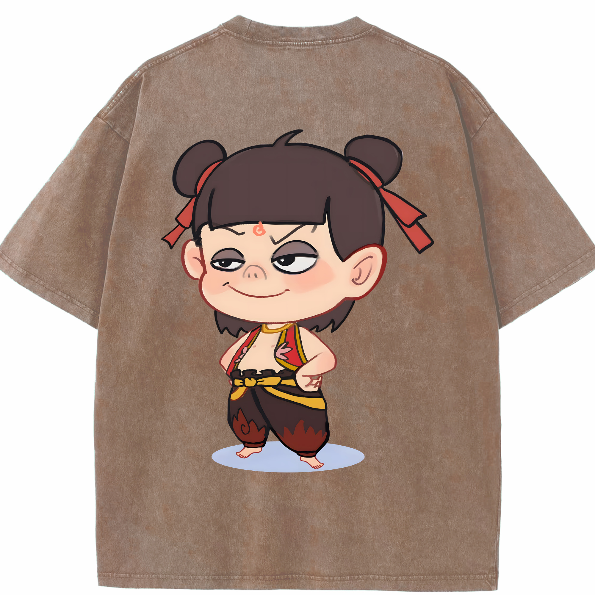 （画像用） Ne Zha 2 ナタ 魔童の大暴れ 綿100% ヴィンテージ風 半袖Tシャツ（背面プリント）