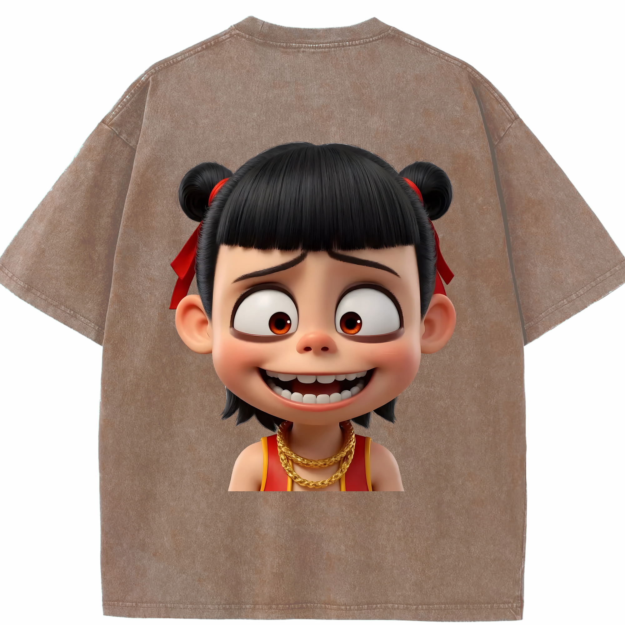 （画像用） Ne Zha 2 ナタ 魔童の大暴れ 綿100% ヴィンテージ風 半袖Tシャツ（背面プリント）