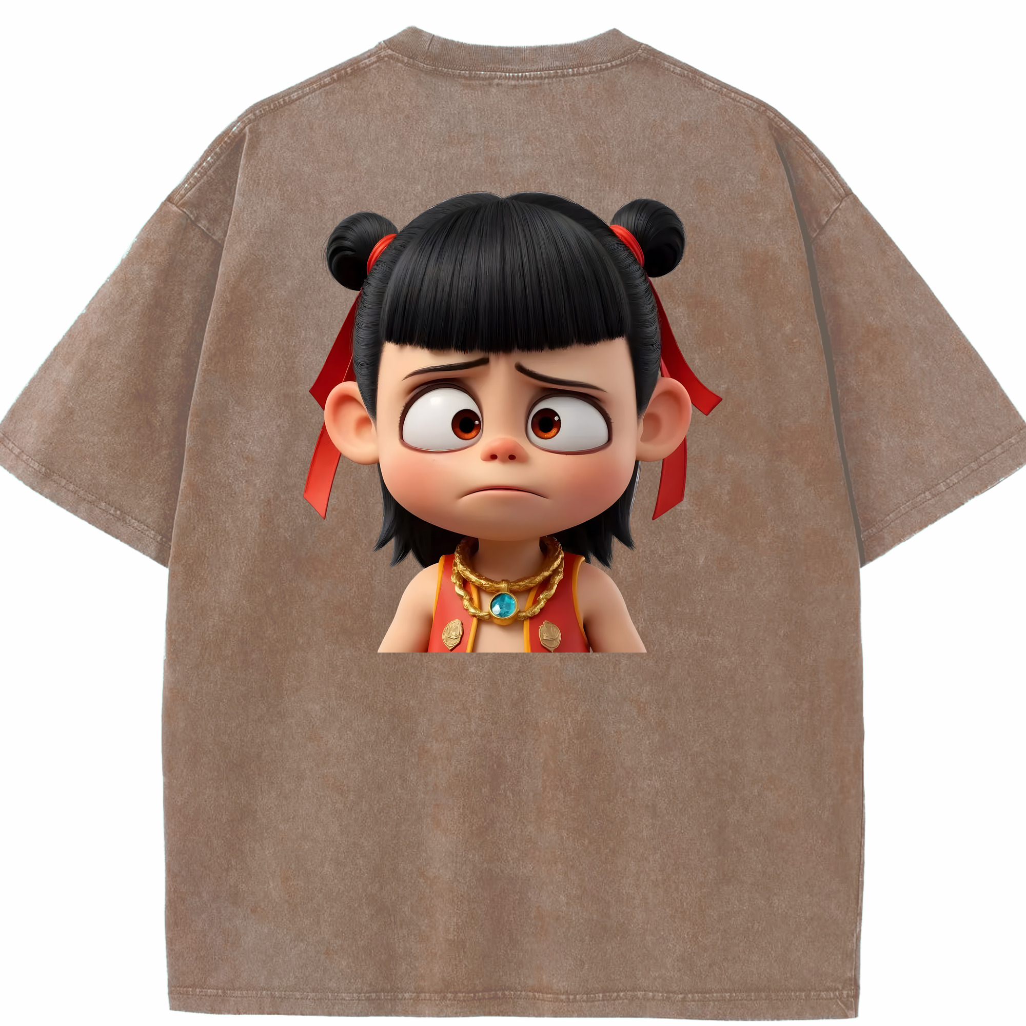 （画像用） Ne Zha 2 ナタ 魔童の大暴れ 綿100% ヴィンテージ風 半袖Tシャツ（背面プリント）
