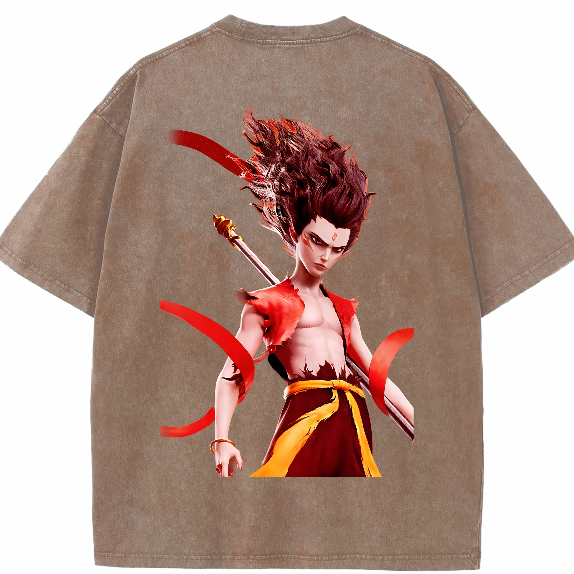 （画像用） Ne Zha 2 ナタ 魔童の大暴れ 綿100% ヴィンテージ風 半袖Tシャツ（背面プリント）