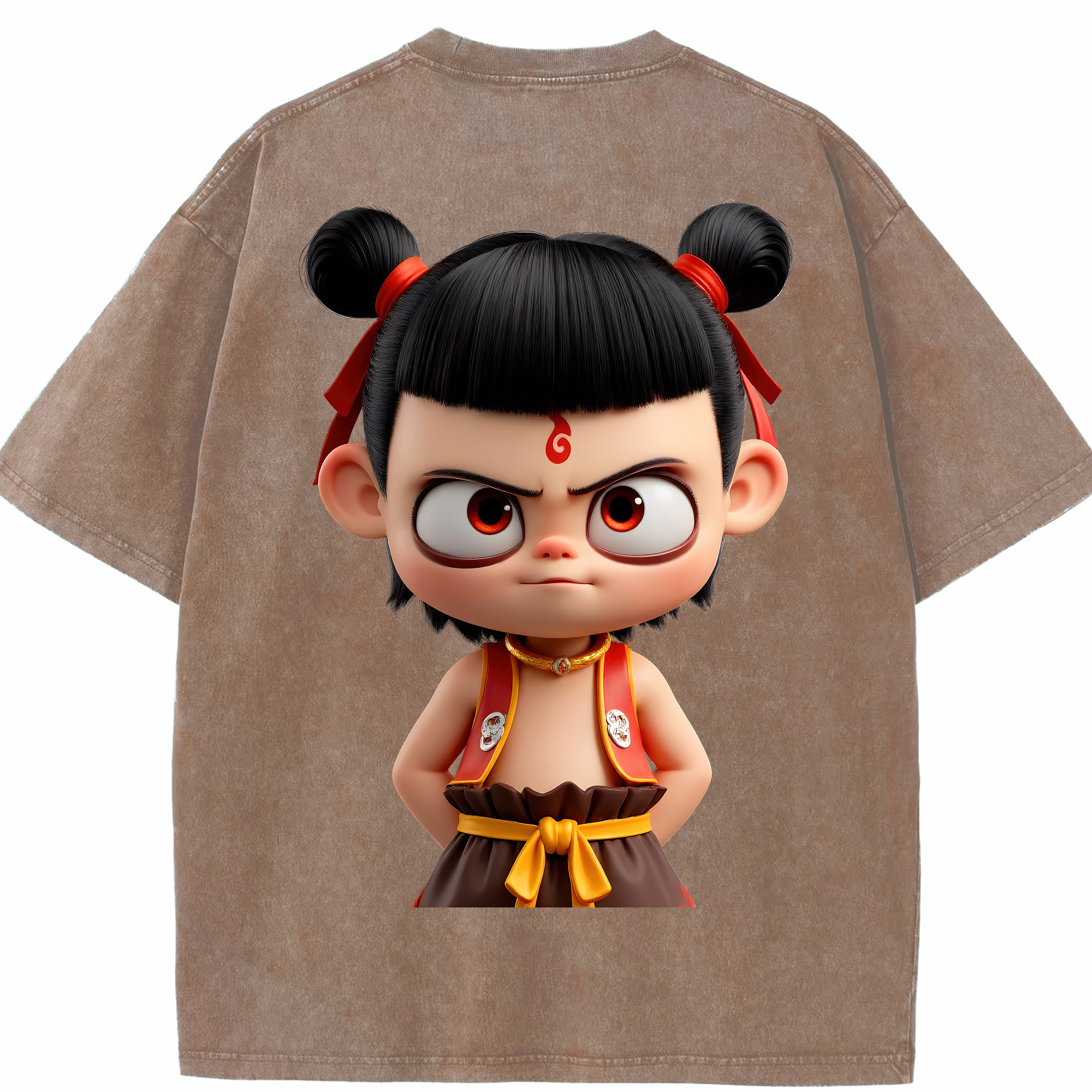 （画像用） Ne Zha 2 ナタ 魔童の大暴れ 綿100% ヴィンテージ風 半袖Tシャツ（背面プリント）