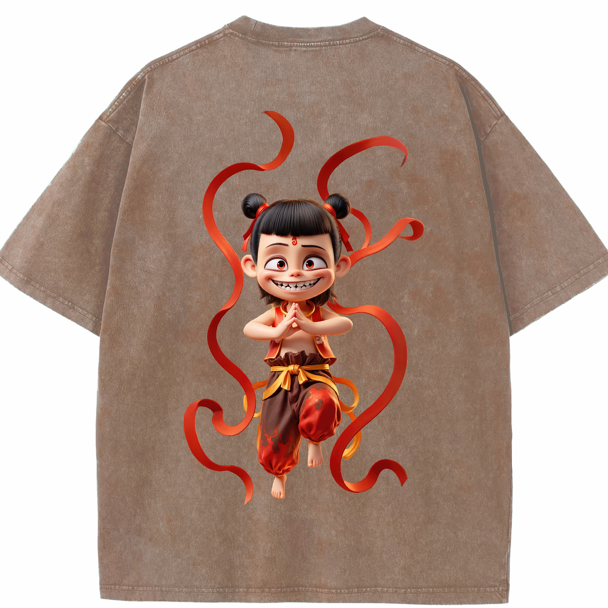 （画像用） Ne Zha 2 ナタ 魔童の大暴れ 綿100% ヴィンテージ風 半袖Tシャツ（背面プリント）