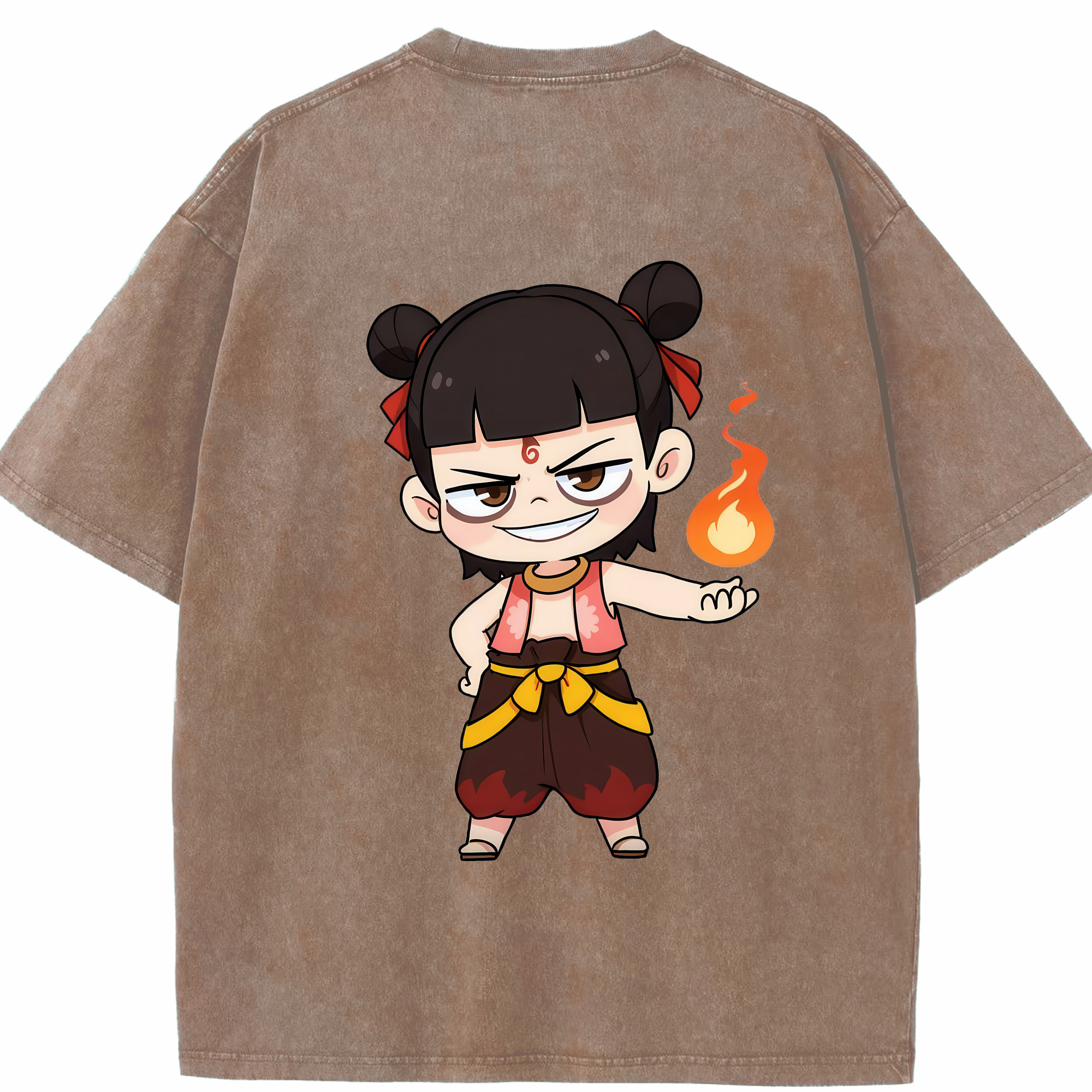 （画像用） Ne Zha 2 ナタ 魔童の大暴れ 綿100% ヴィンテージ風 半袖Tシャツ（背面プリント）