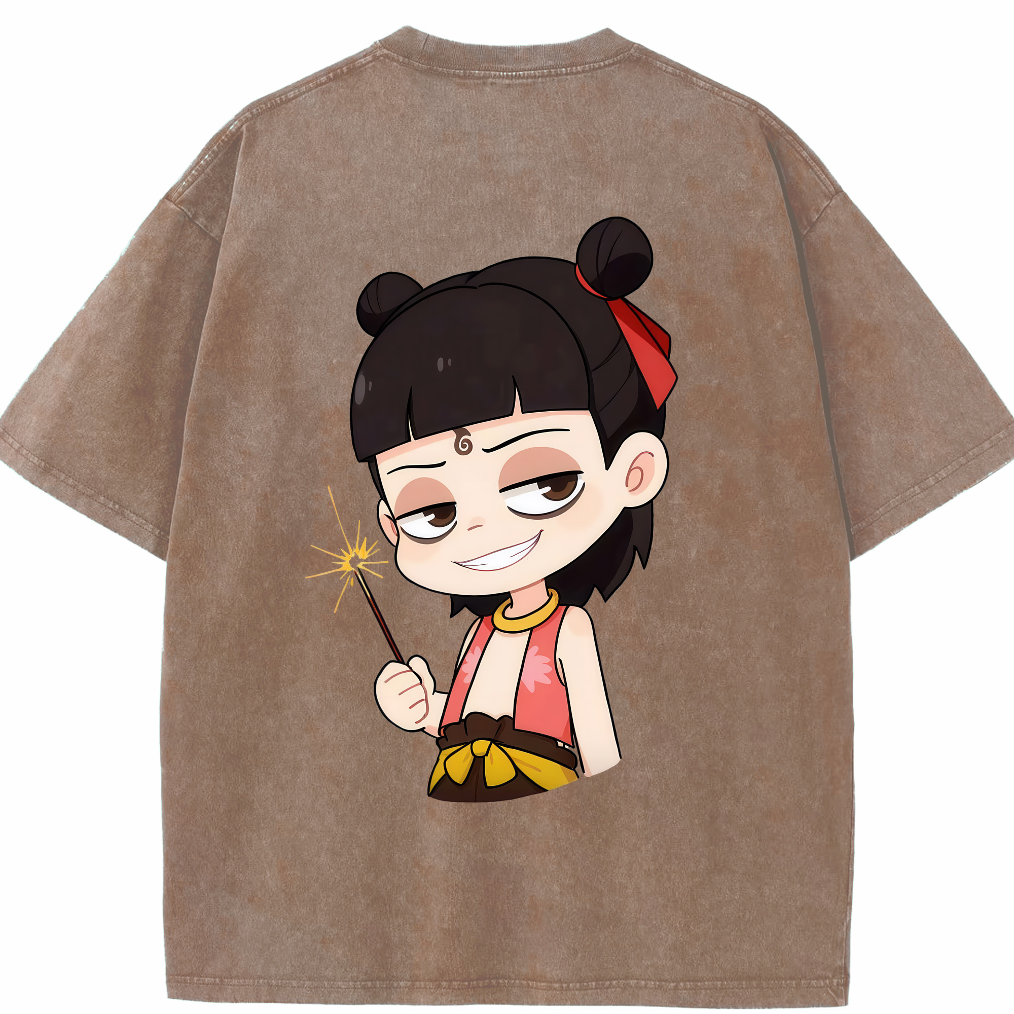 （画像用） Ne Zha 2 ナタ 魔童の大暴れ 綿100% ヴィンテージ風 半袖Tシャツ（背面プリント）