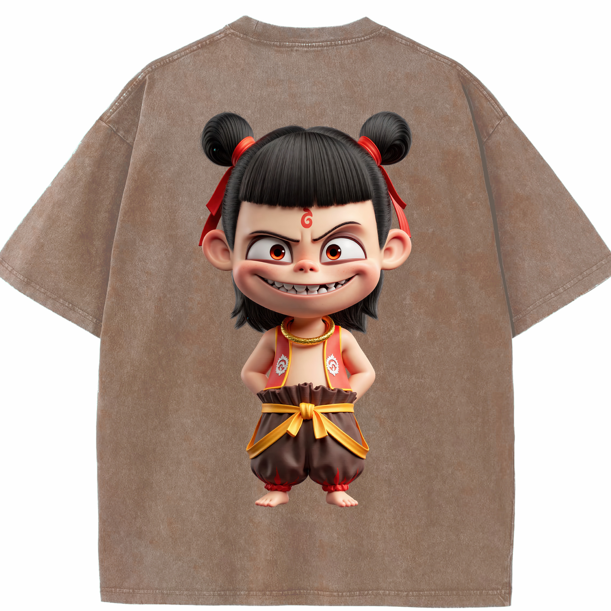 （画像用） Ne Zha 2 ナタ 魔童の大暴れ 綿100% ヴィンテージ風 半袖Tシャツ（背面プリント）