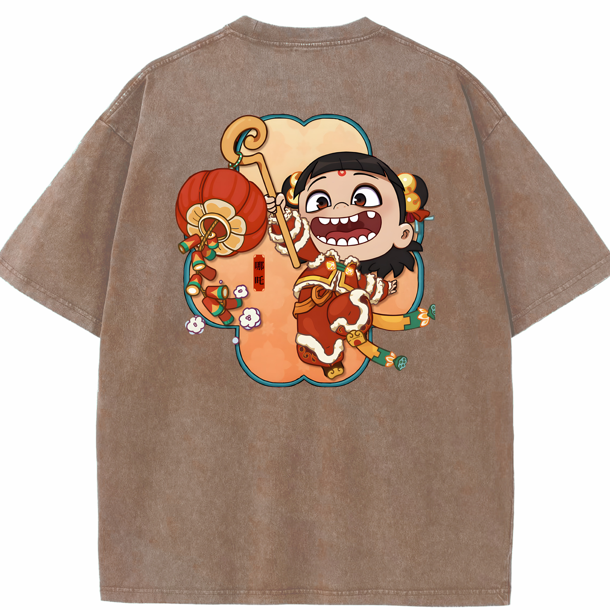 （画像用） Ne Zha 2 ナタ 魔童の大暴れ 綿100% ヴィンテージ風 半袖Tシャツ（背面プリント）