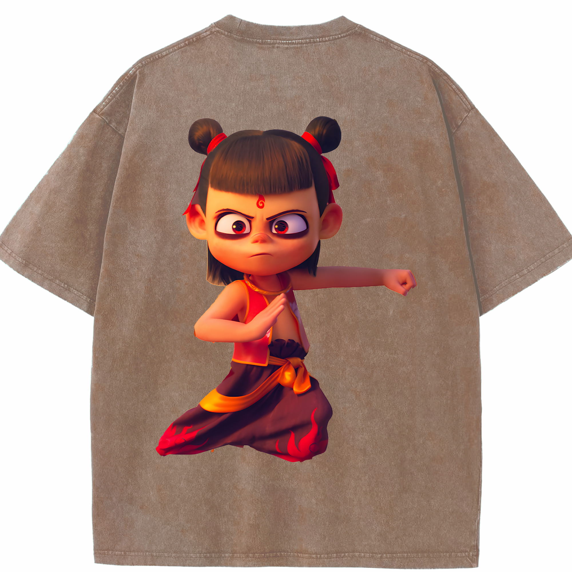 （画像用） Ne Zha 2 ナタ 魔童の大暴れ 綿100% ヴィンテージ風 半袖Tシャツ（背面プリント）