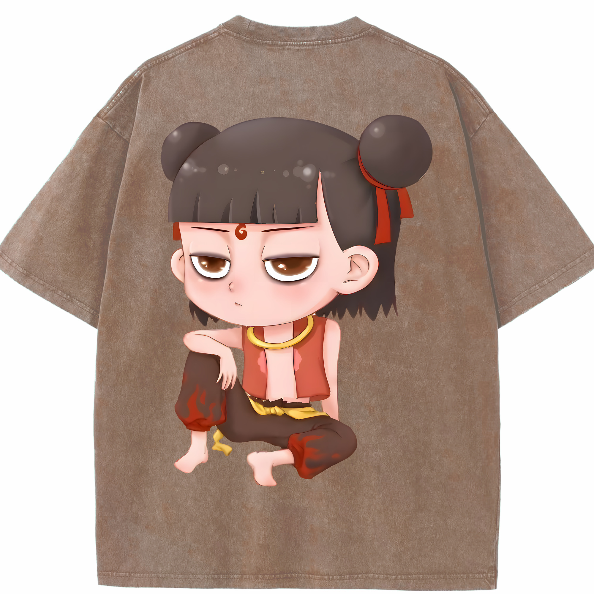 （画像用） Ne Zha 2 ナタ 魔童の大暴れ 綿100% ヴィンテージ風 半袖Tシャツ（背面プリント）