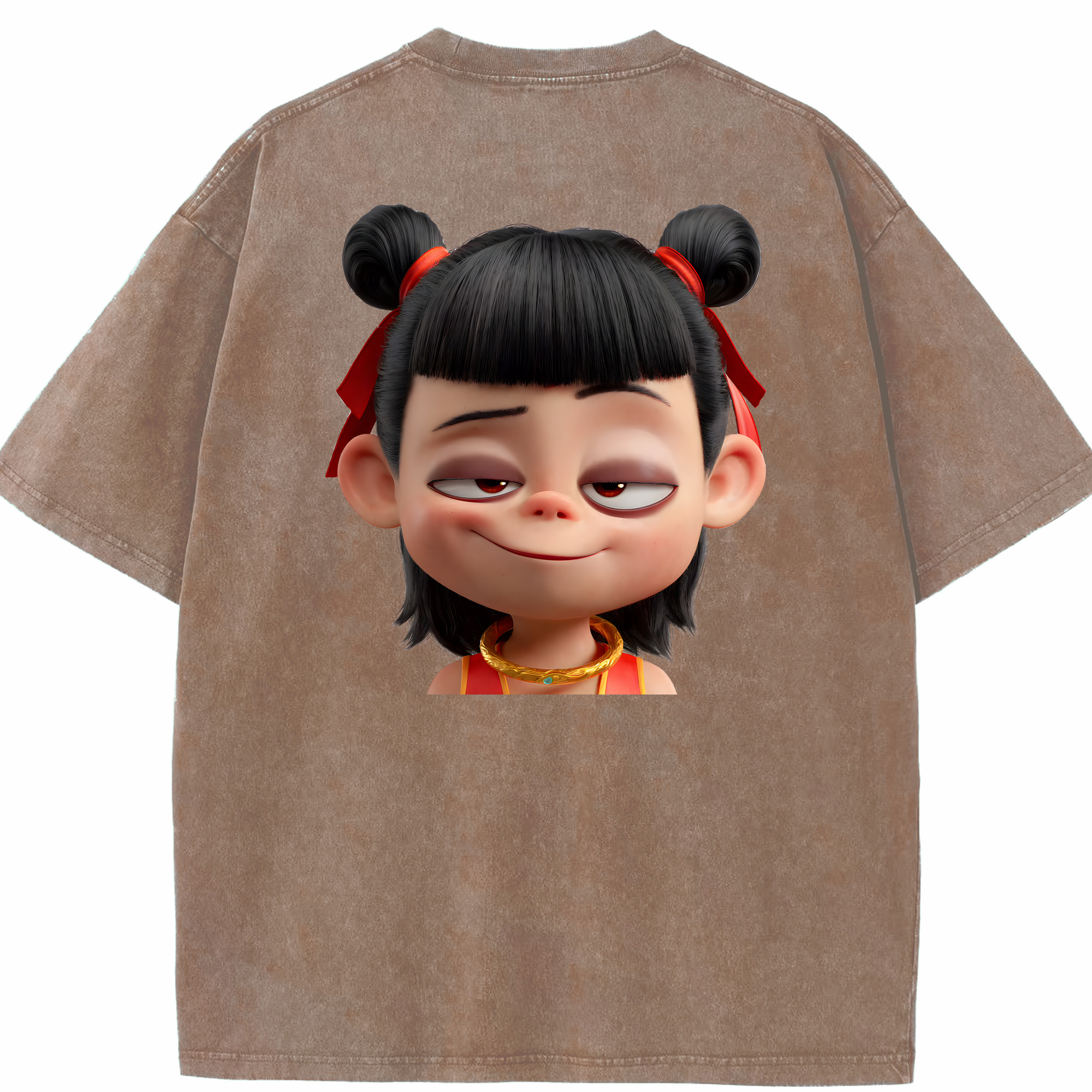 （画像用） Ne Zha 2 ナタ 魔童の大暴れ 綿100% ヴィンテージ風 半袖Tシャツ（背面プリント）