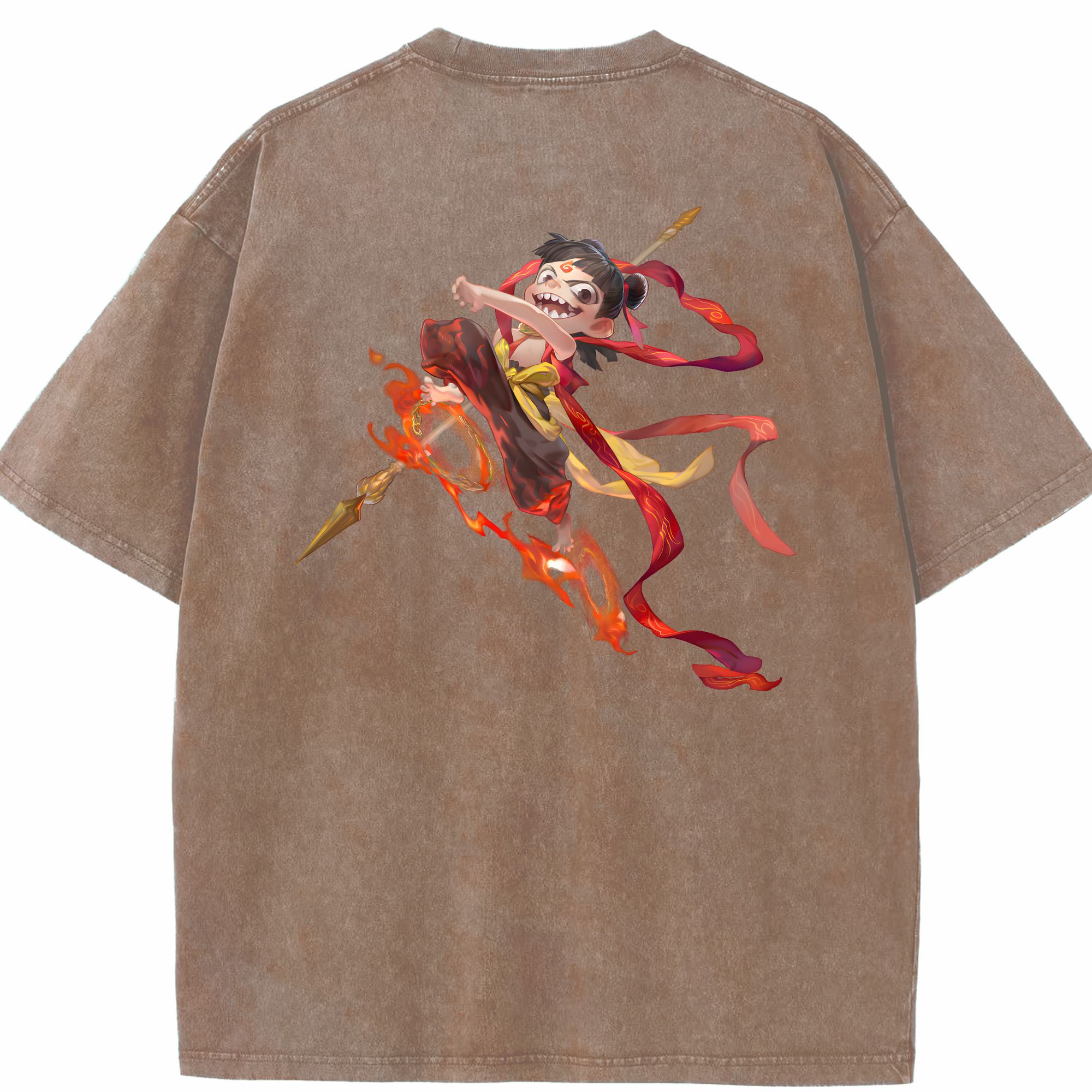 （画像用） Ne Zha 2 ナタ 魔童の大暴れ 綿100% ヴィンテージ風 半袖Tシャツ（背面プリント）