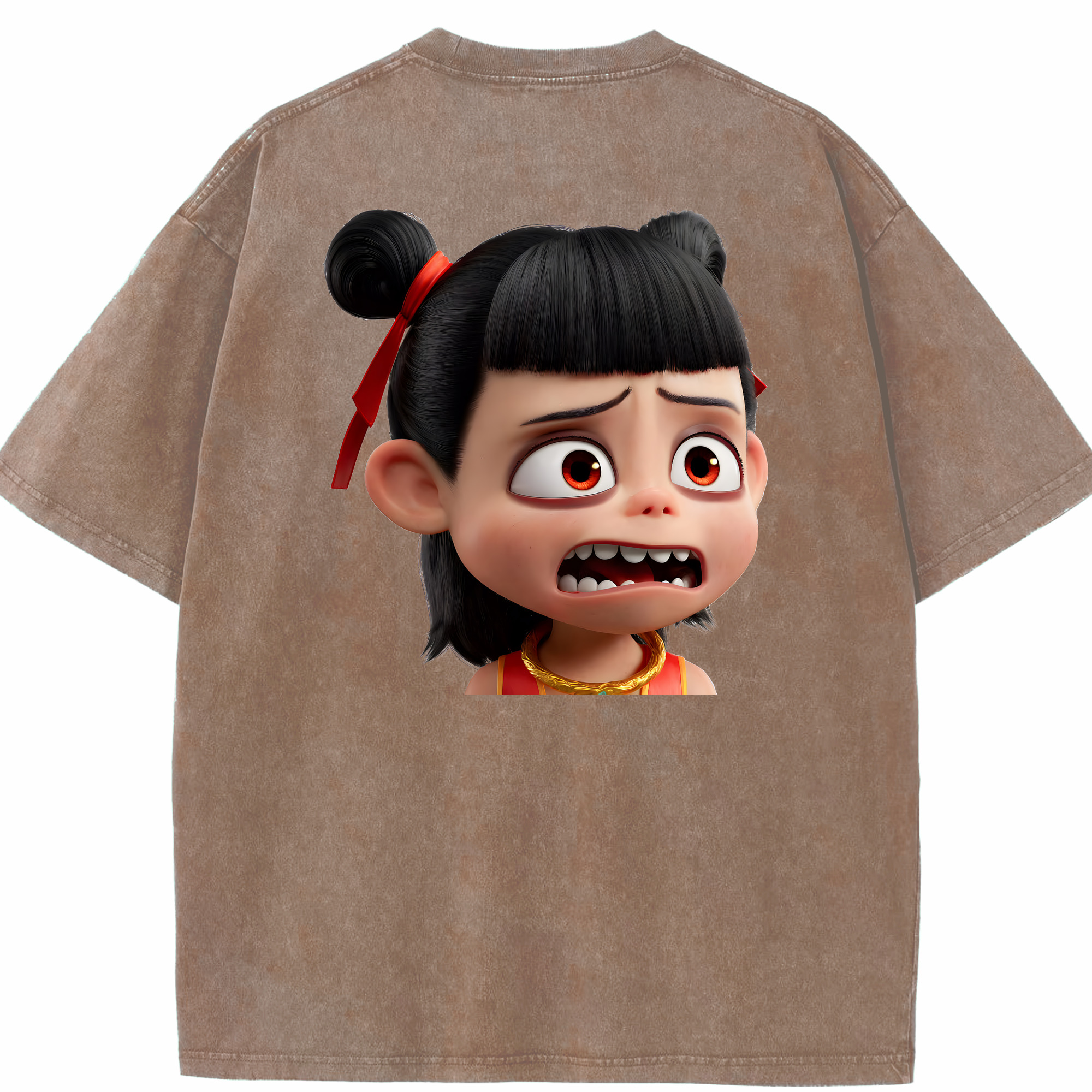 （画像用） Ne Zha 2 ナタ 魔童の大暴れ 綿100% ヴィンテージ風 半袖Tシャツ（背面プリント）