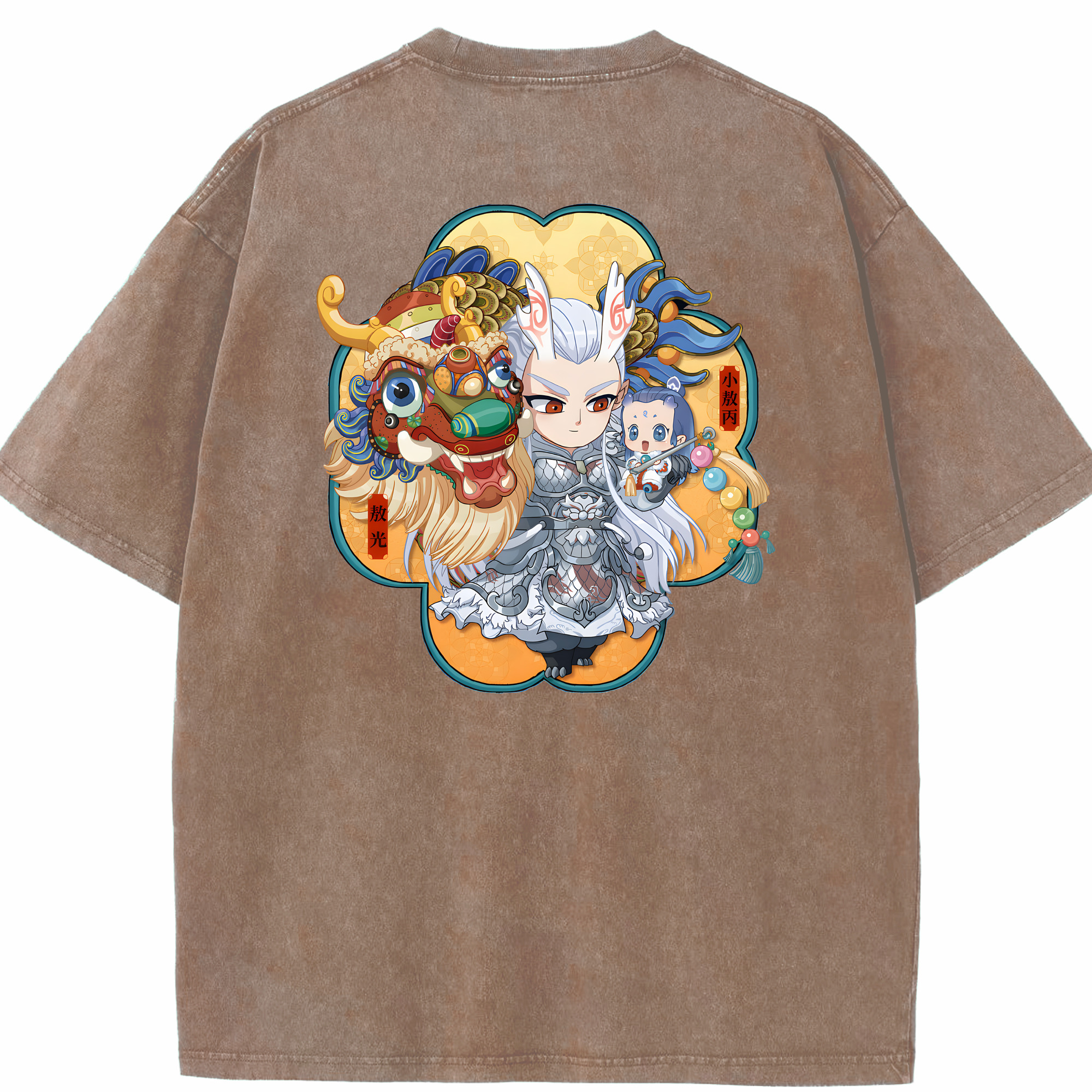 （画像用） Ne Zha 2 ナタ 魔童の大暴れ 綿100% ヴィンテージ風 半袖Tシャツ（背面プリント）