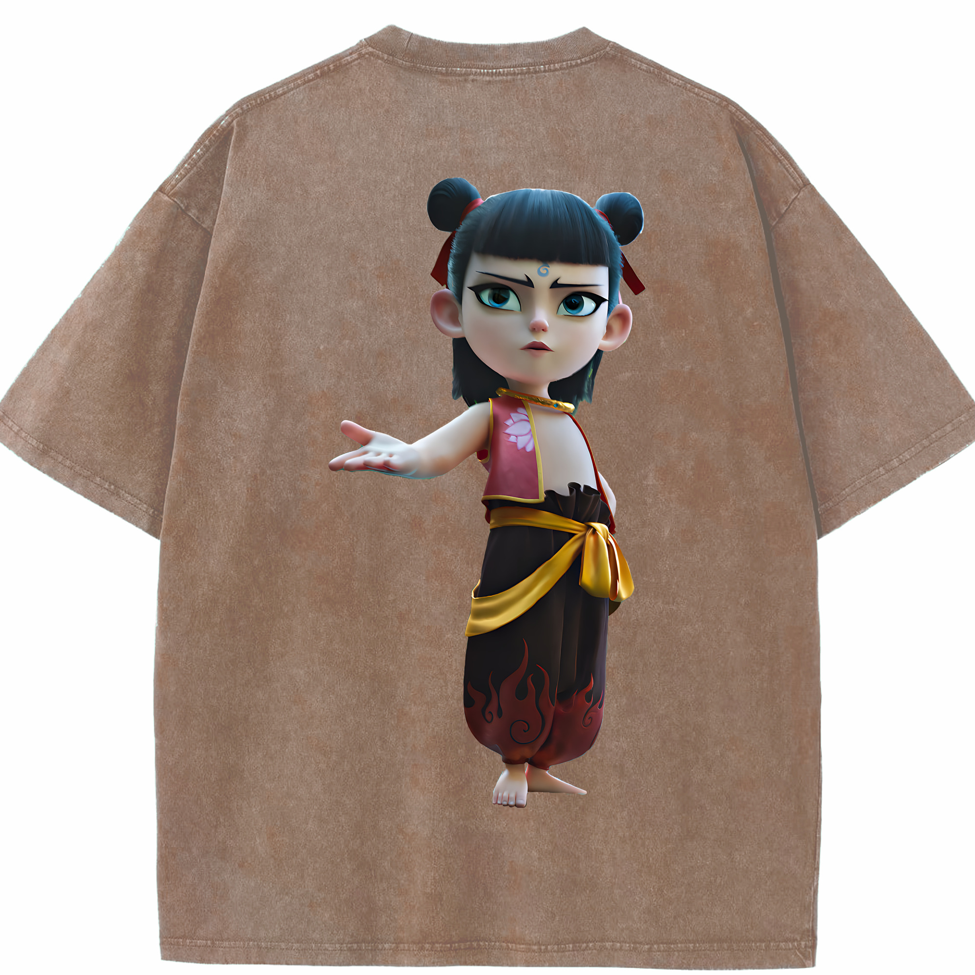 （画像用） Ne Zha 2 ナタ 魔童の大暴れ 綿100% ヴィンテージ風 半袖Tシャツ（背面プリント）