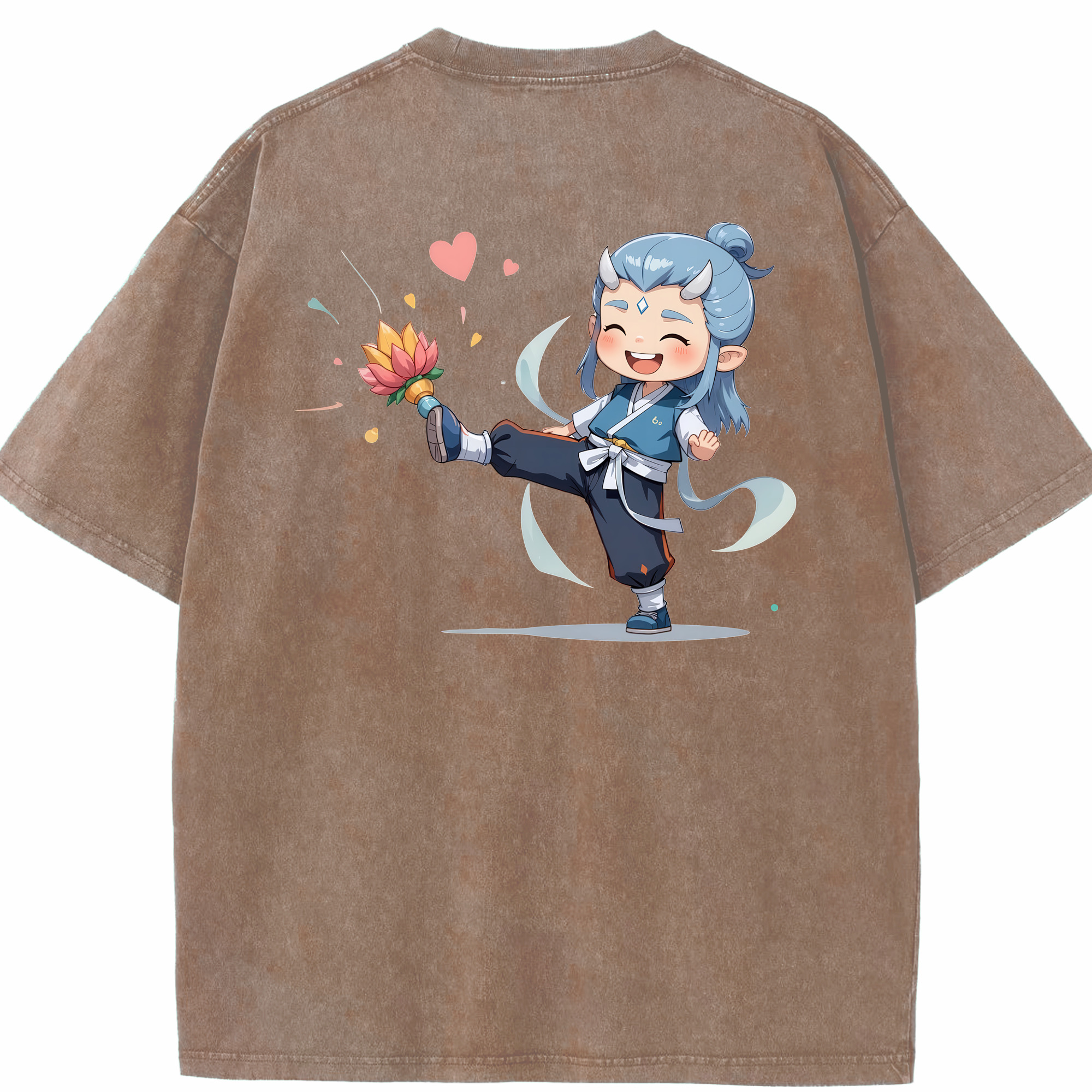 （画像用） Ne Zha 2 ナタ 魔童の大暴れ 綿100% ヴィンテージ風 半袖Tシャツ（背面プリント）