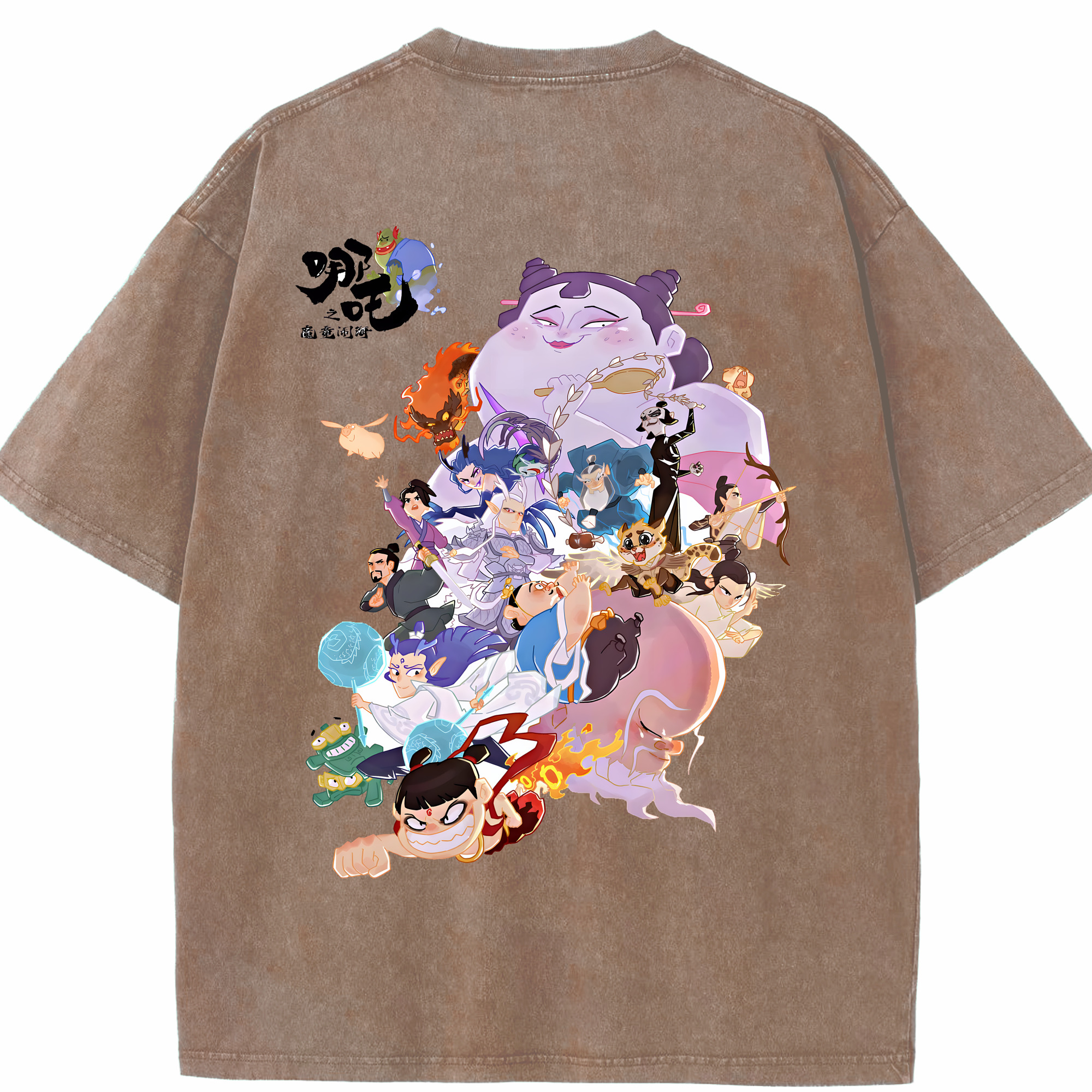 （画像用） Ne Zha 2 ナタ 魔童の大暴れ 綿100% ヴィンテージ風 半袖Tシャツ（背面プリント）