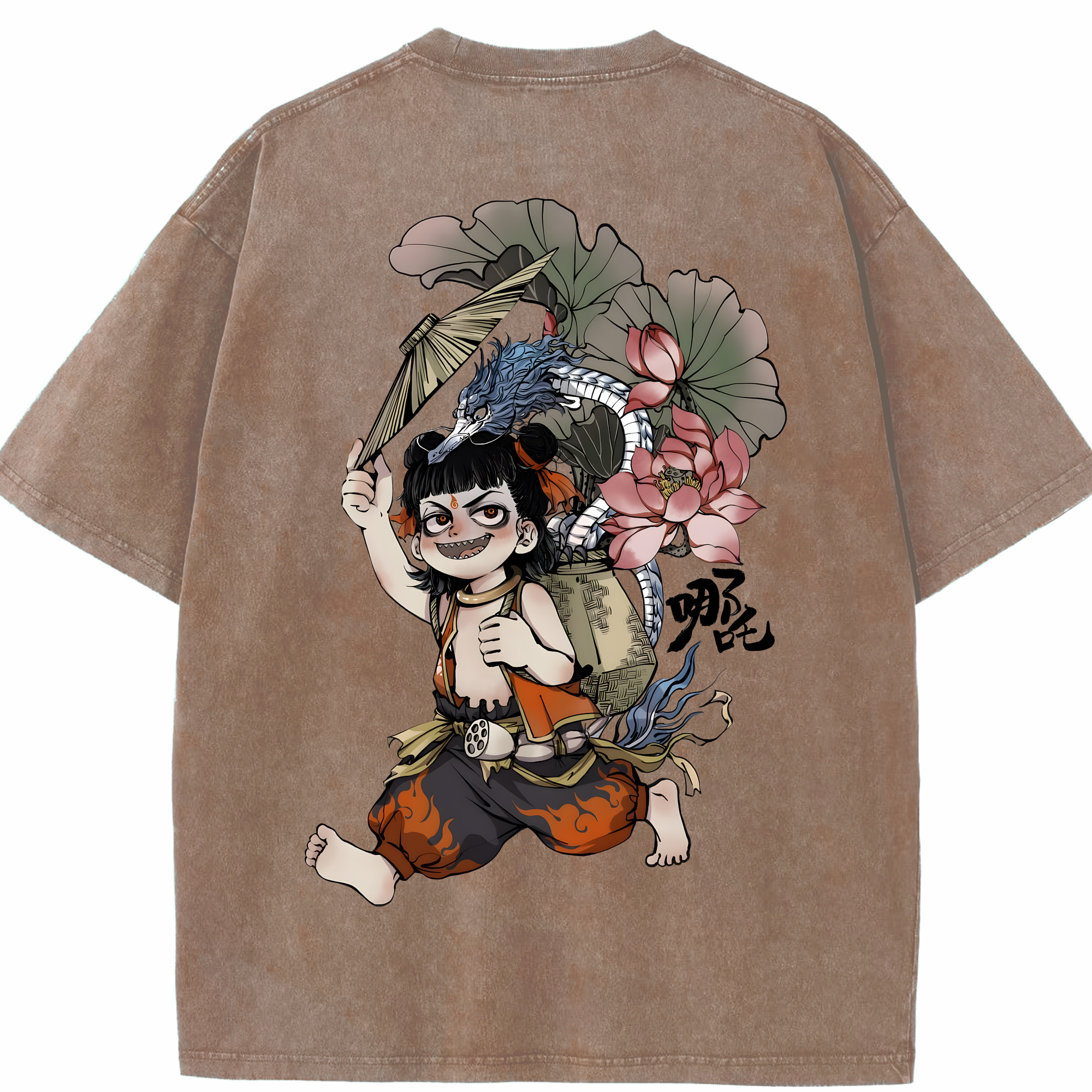 （画像用） Ne Zha 2 ナタ 魔童の大暴れ 綿100% ヴィンテージ風 半袖Tシャツ（背面プリント）